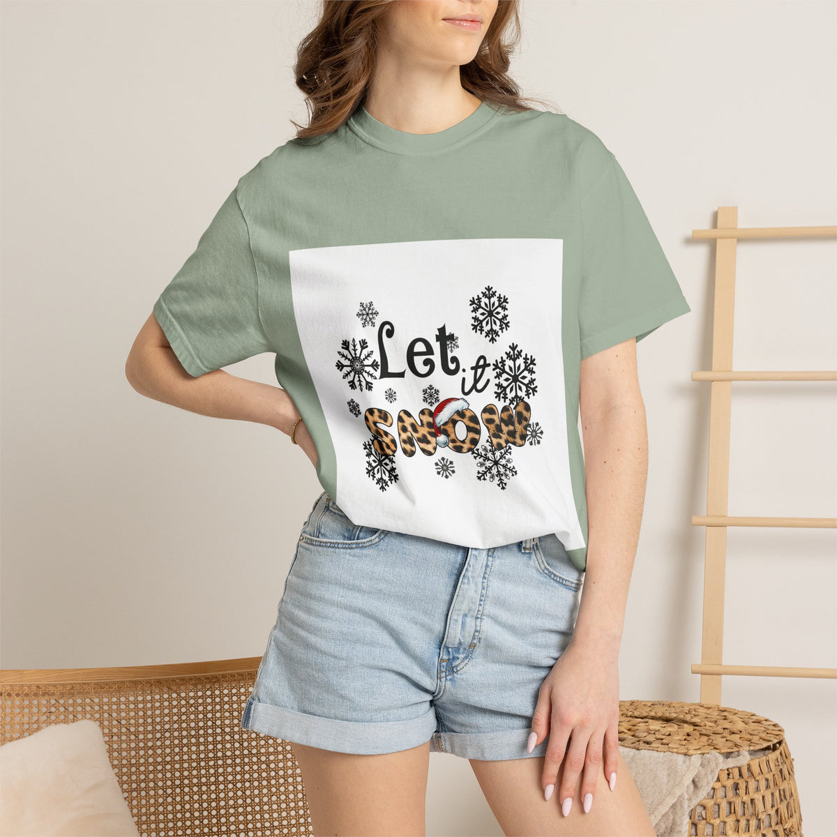 Let It Snow Leopard Print T-Shirt — Winter Snowflake Holiday Tee