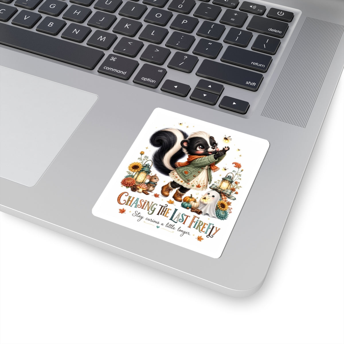 Chasing the Last Firefly Cute Skunk Sticker — Fall Woodland Kiss-Cut Sticker
