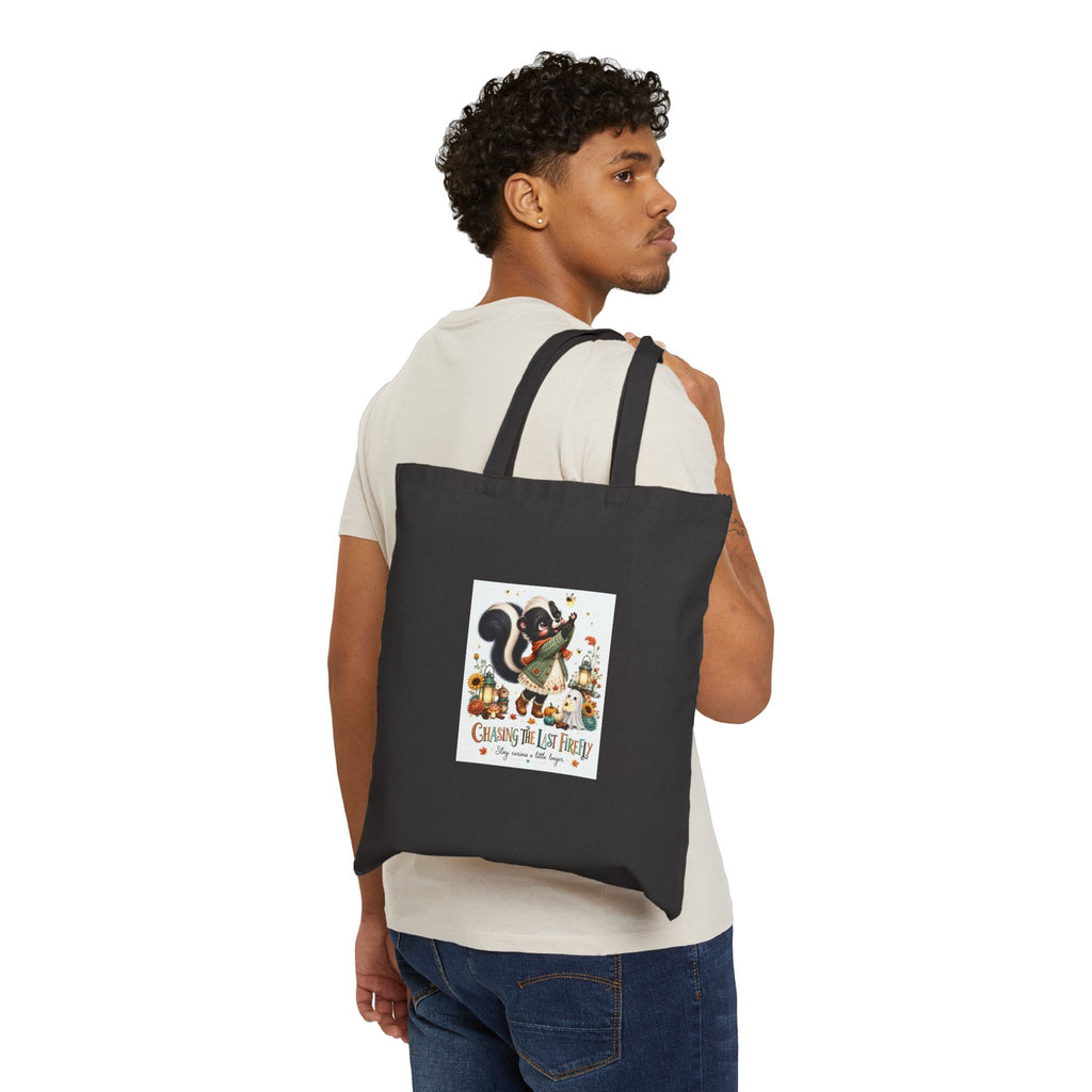 Vintage Skunk Fall Tote Bag — “Grateful & I’m Berry” Canvas Grocery Shopper
