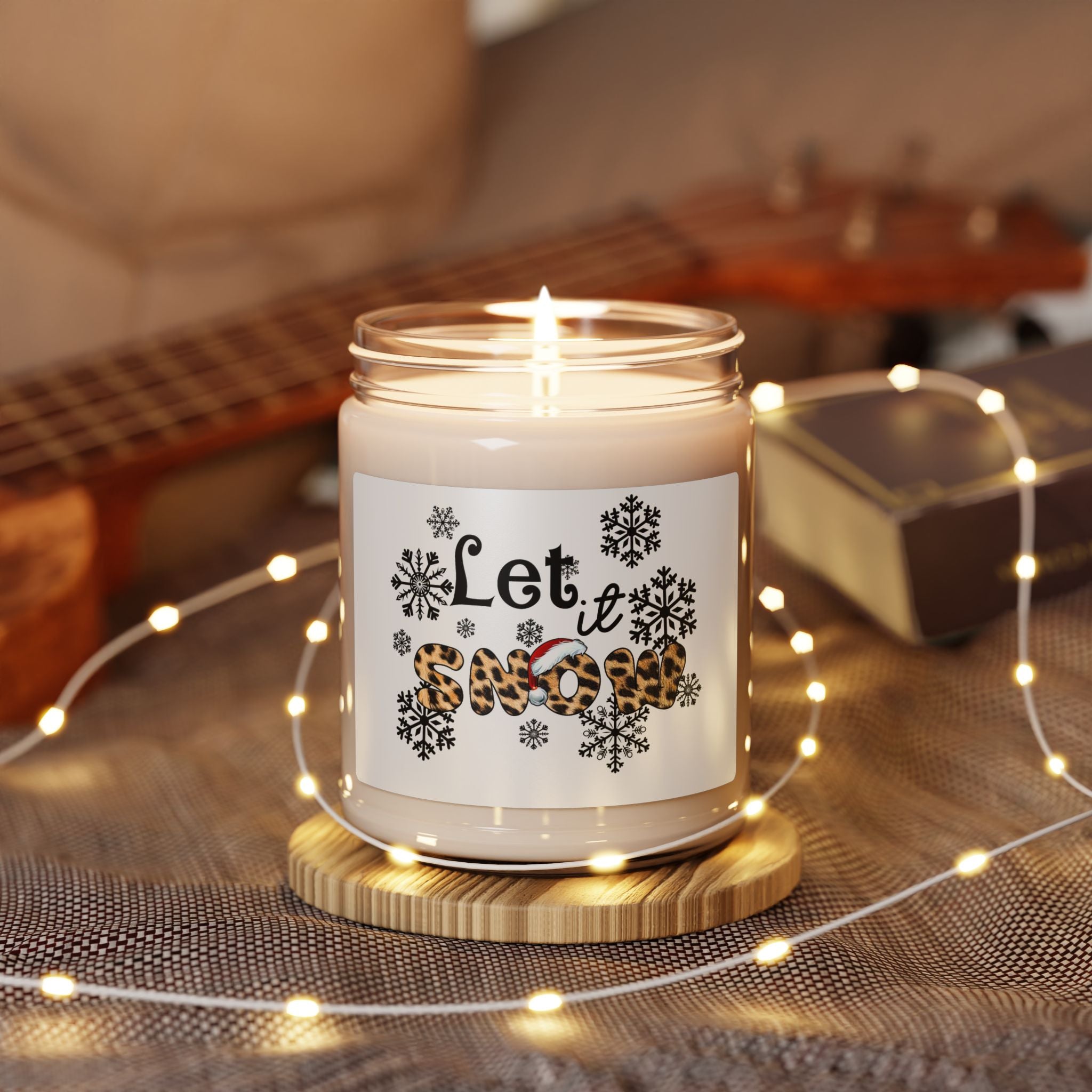 Scented Soy Candle 9oz — "Let It Snow" Leopard Print Holiday Candle