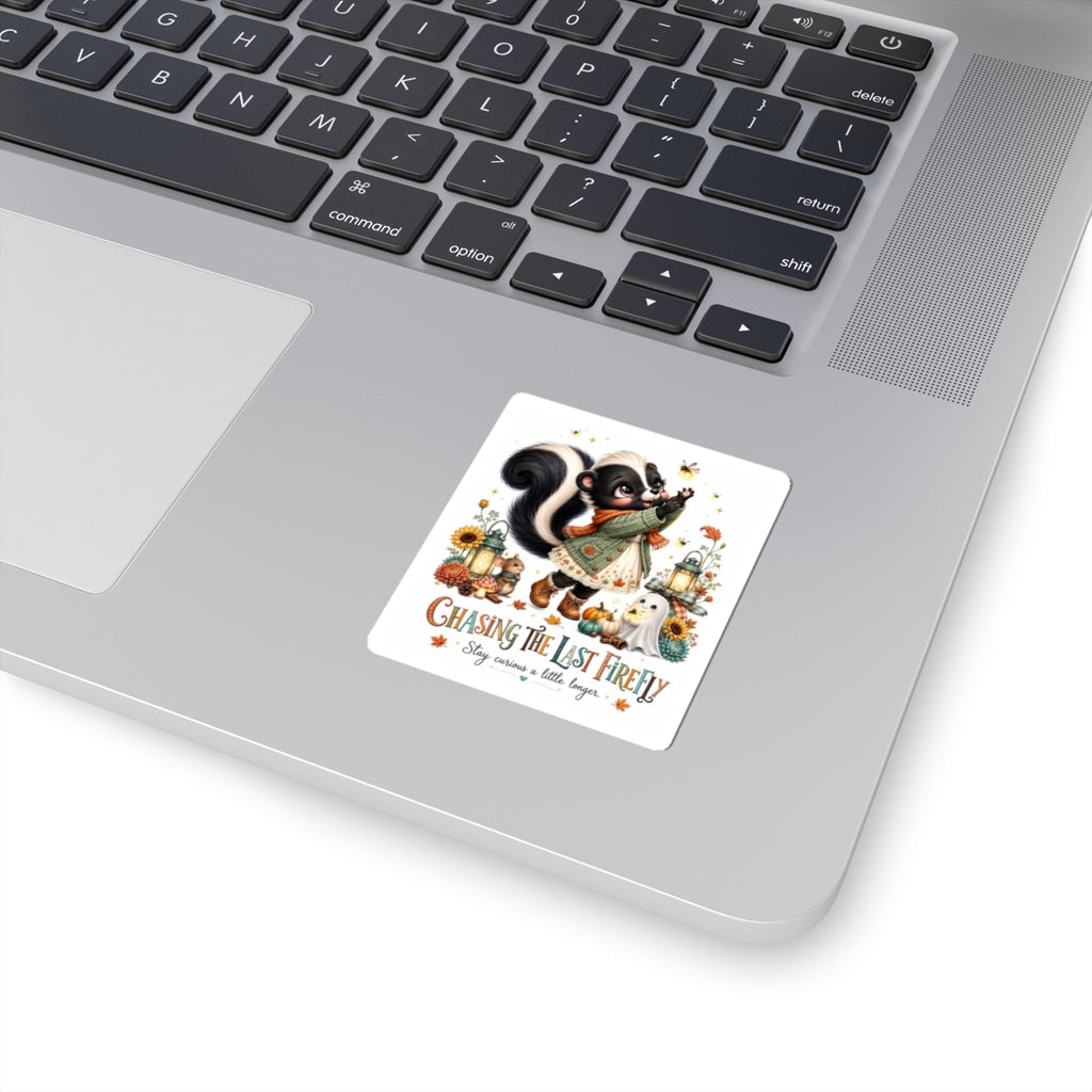 Chasing the Last Firefly Cute Skunk Sticker — Fall Woodland Kiss-Cut Sticker