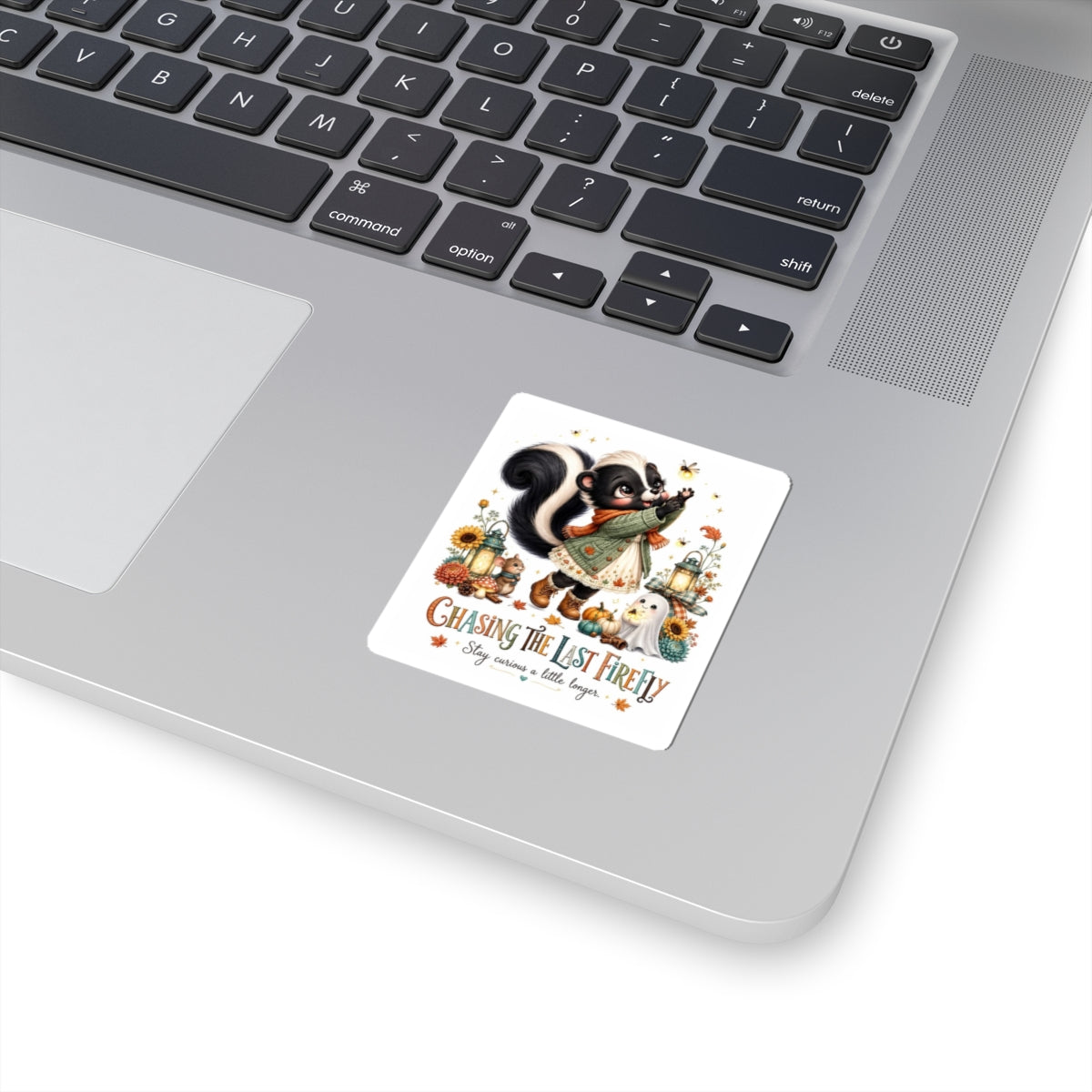 Chasing the Last Firefly Cute Skunk Sticker — Fall Woodland Kiss-Cut Sticker
