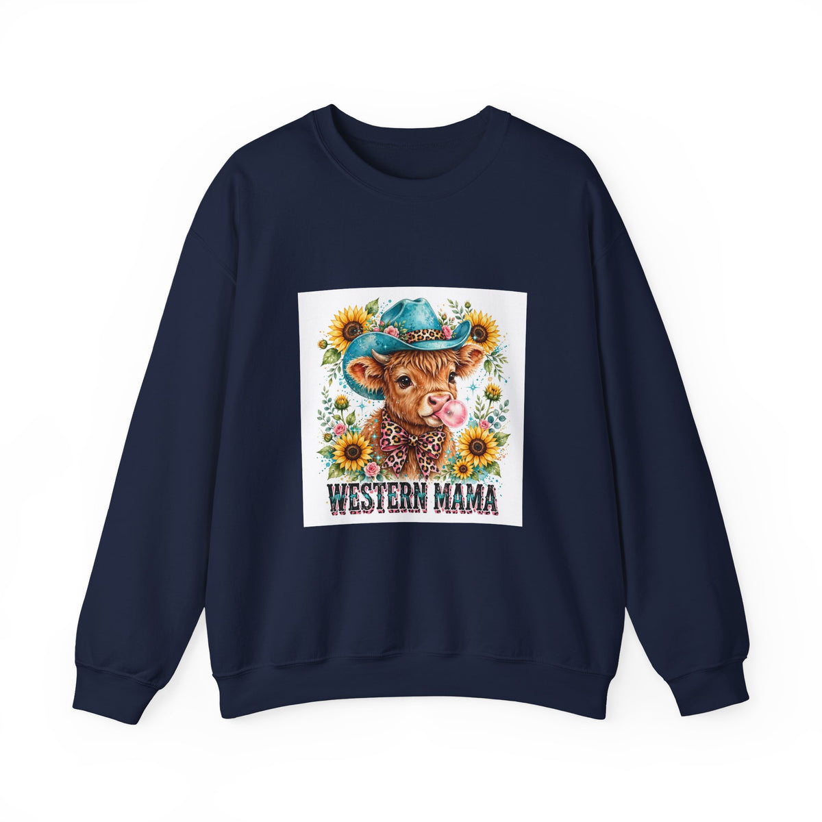 Western Mama Cow Sweatshirt — Sunflower Cowboy Cow Graphic Crewneck