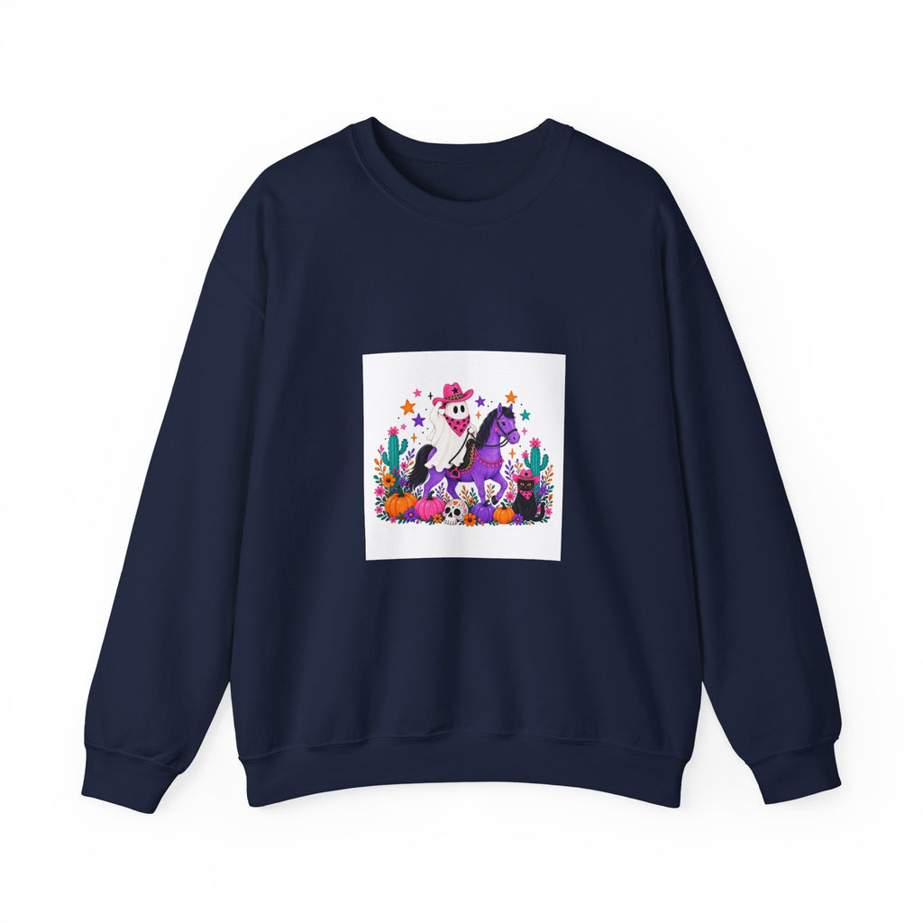 Halloween Unicorn Crewneck Sweatshirt — Cute Spooky Pony with Ghosts & Pumpkins