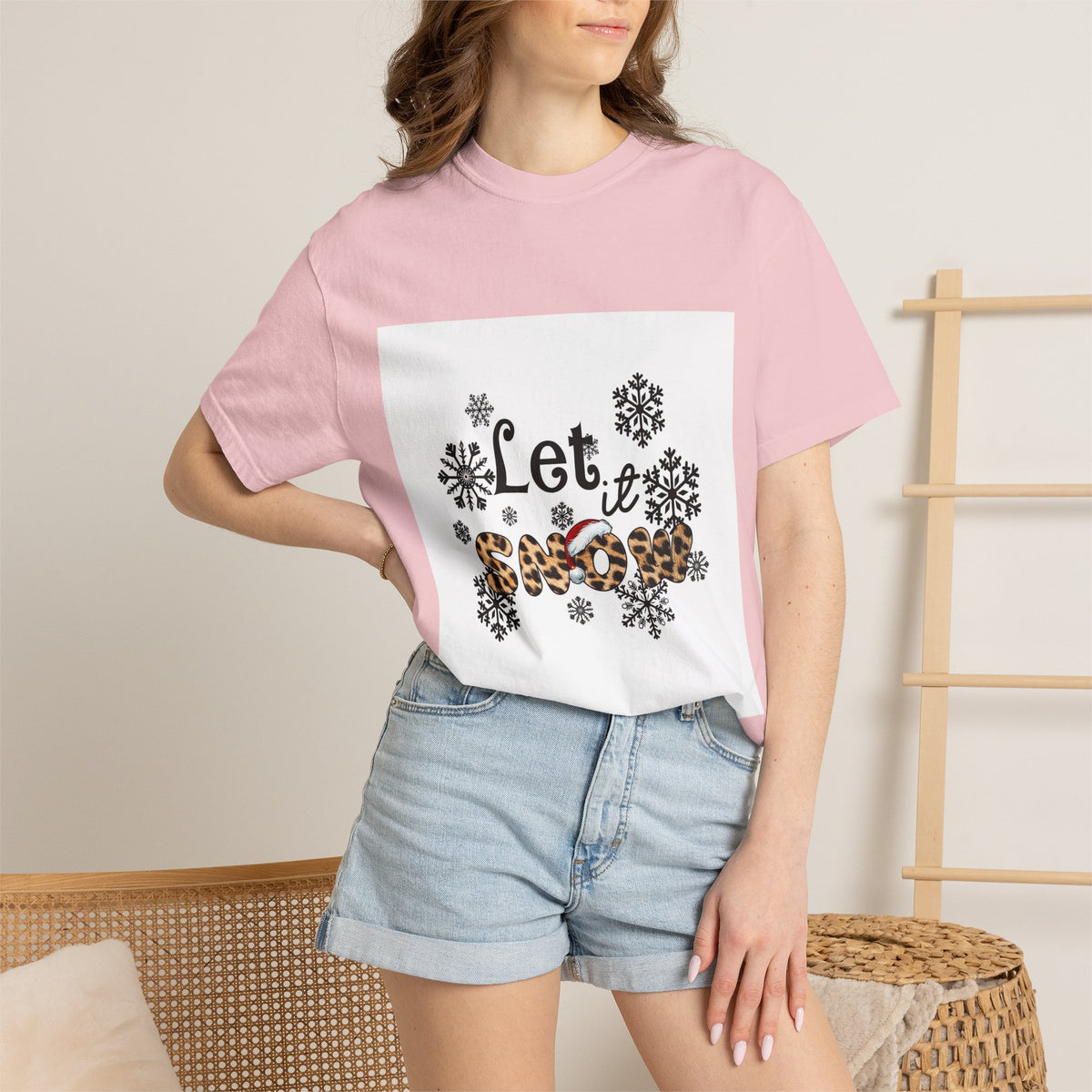 Let It Snow Leopard Print T-Shirt — Winter Snowflake Holiday Tee