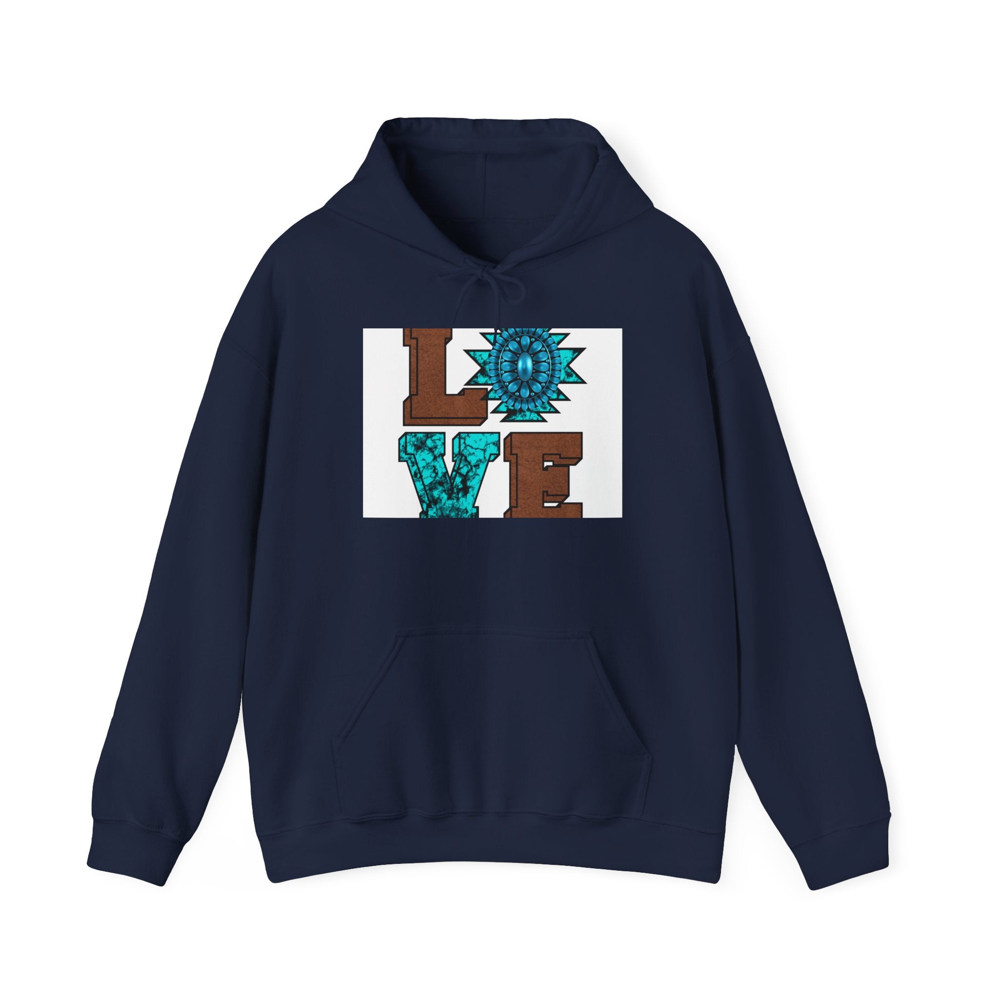 LOVE Southwestern Hoodie — Turquoise Aztec Pattern Pullover