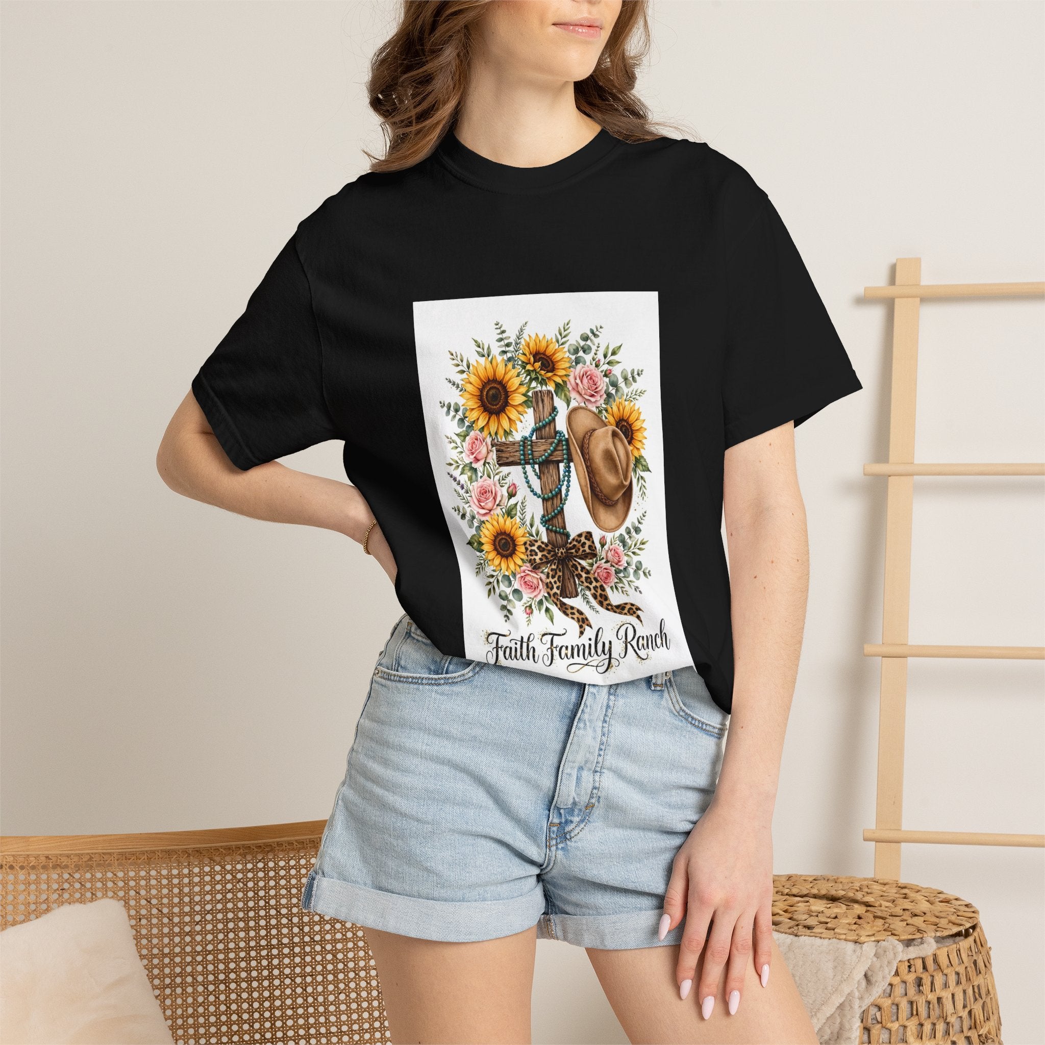 Faith Family Ranch T-Shirt — Sunflower Cowboy Hat Graphic Tee