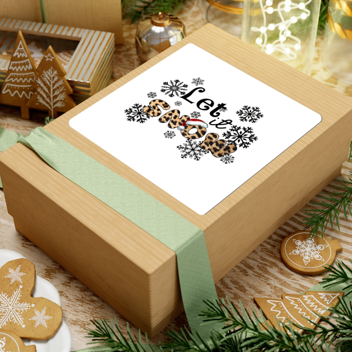 Let It Snow Leopard Print Sticker — Christmas Snowflake Kiss-Cut Decal