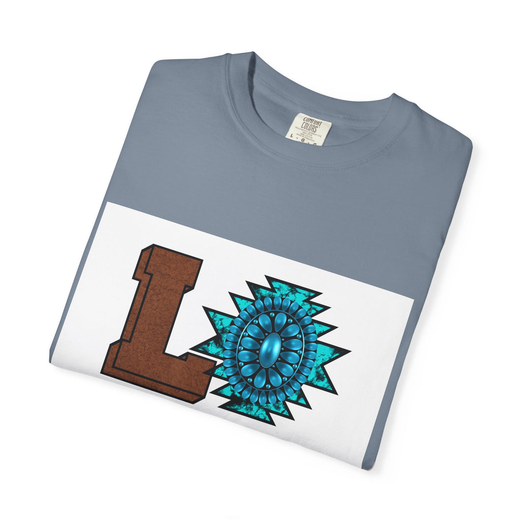 LOVE Southwestern Graphic T-Shirt — Turquoise Aztec Heart Design