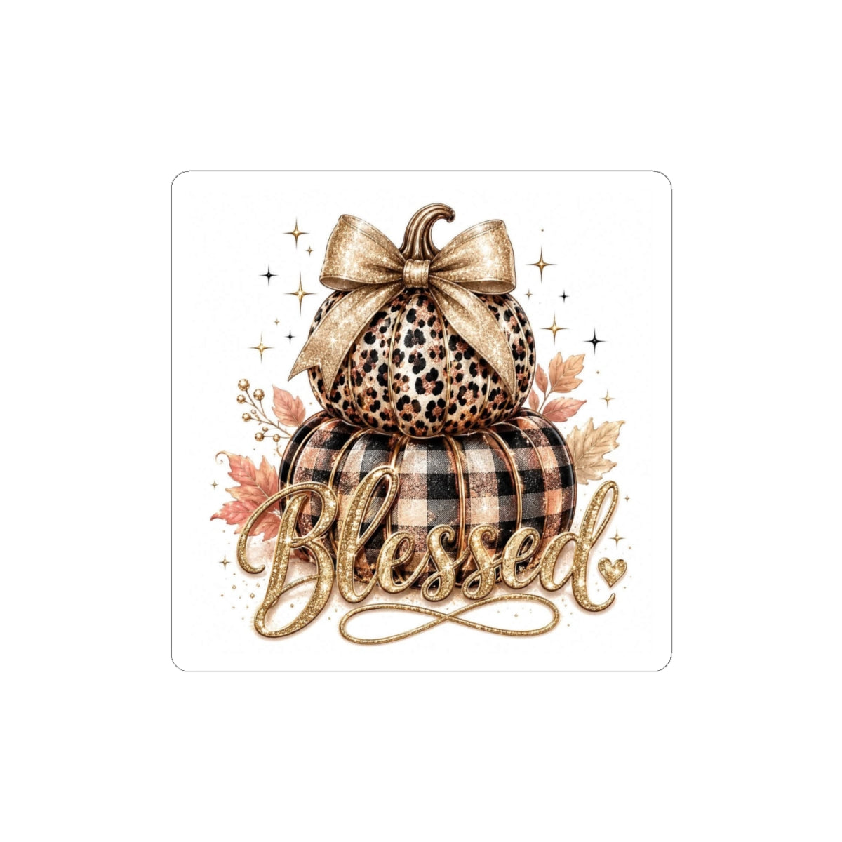 Blessed Fall Pumpkin Sticker — Leopard & Buffalo Plaid Kiss-Cut Sticker