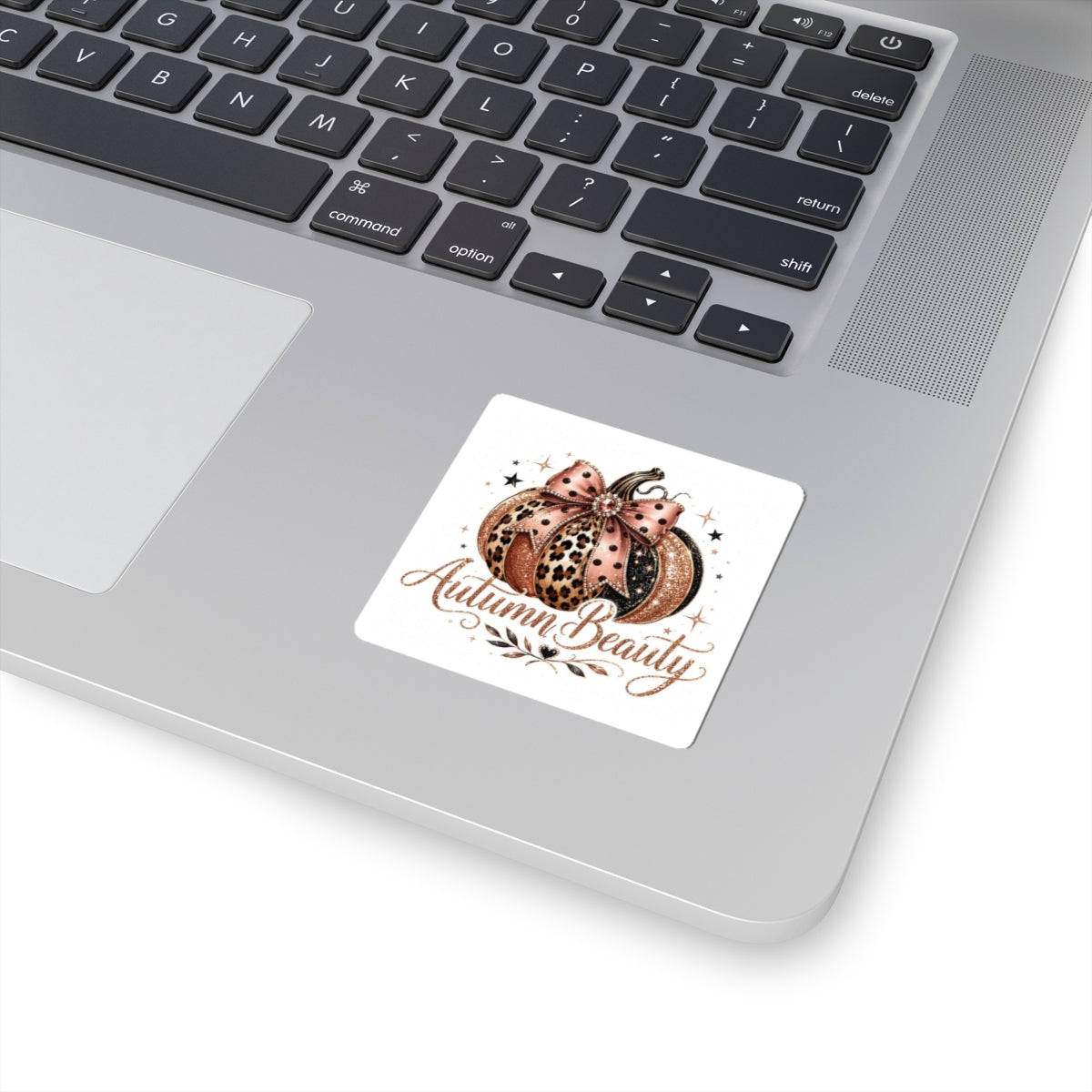 Autumn Beauty Pumpkin Sticker — Leopard Print Fall Kiss-Cut Decal