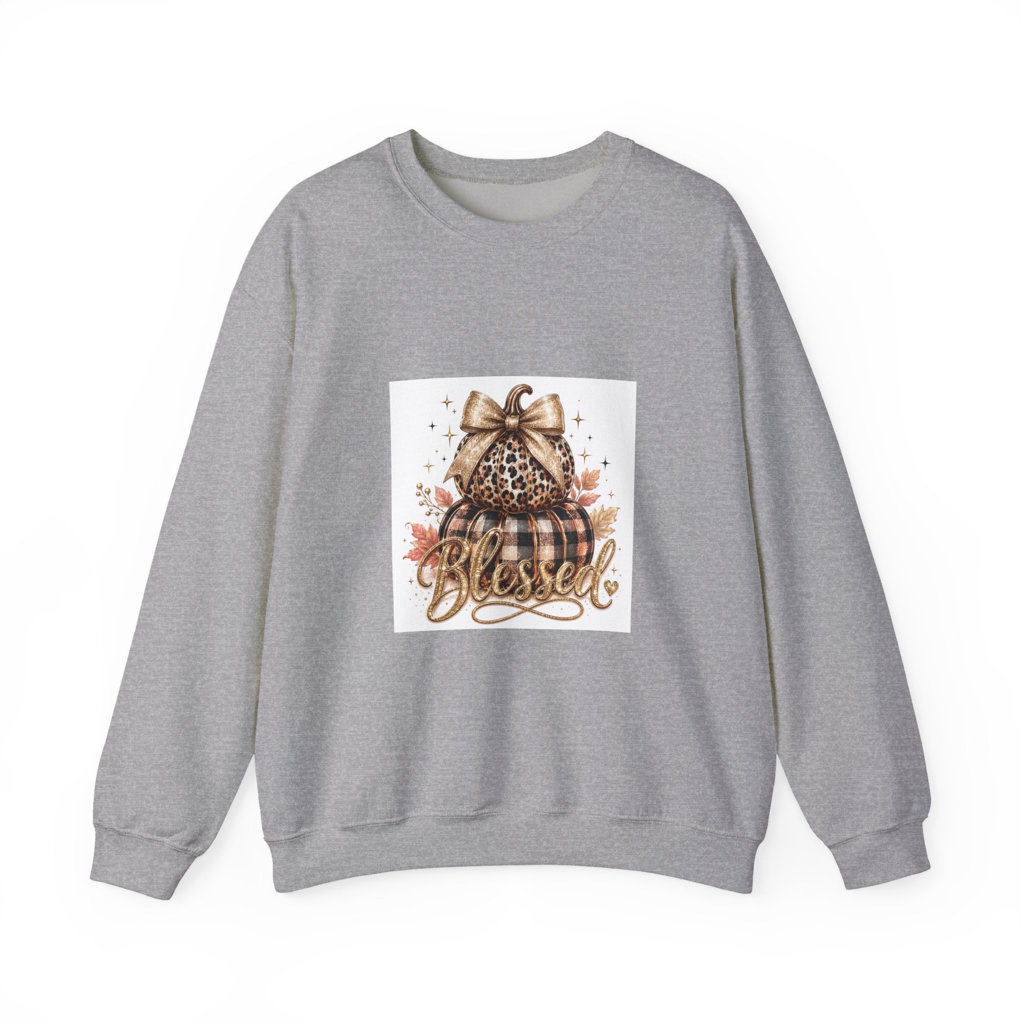 Blessed Pumpkin Sweatshirt — Leopard & Buffalo Plaid Fall Crewneck