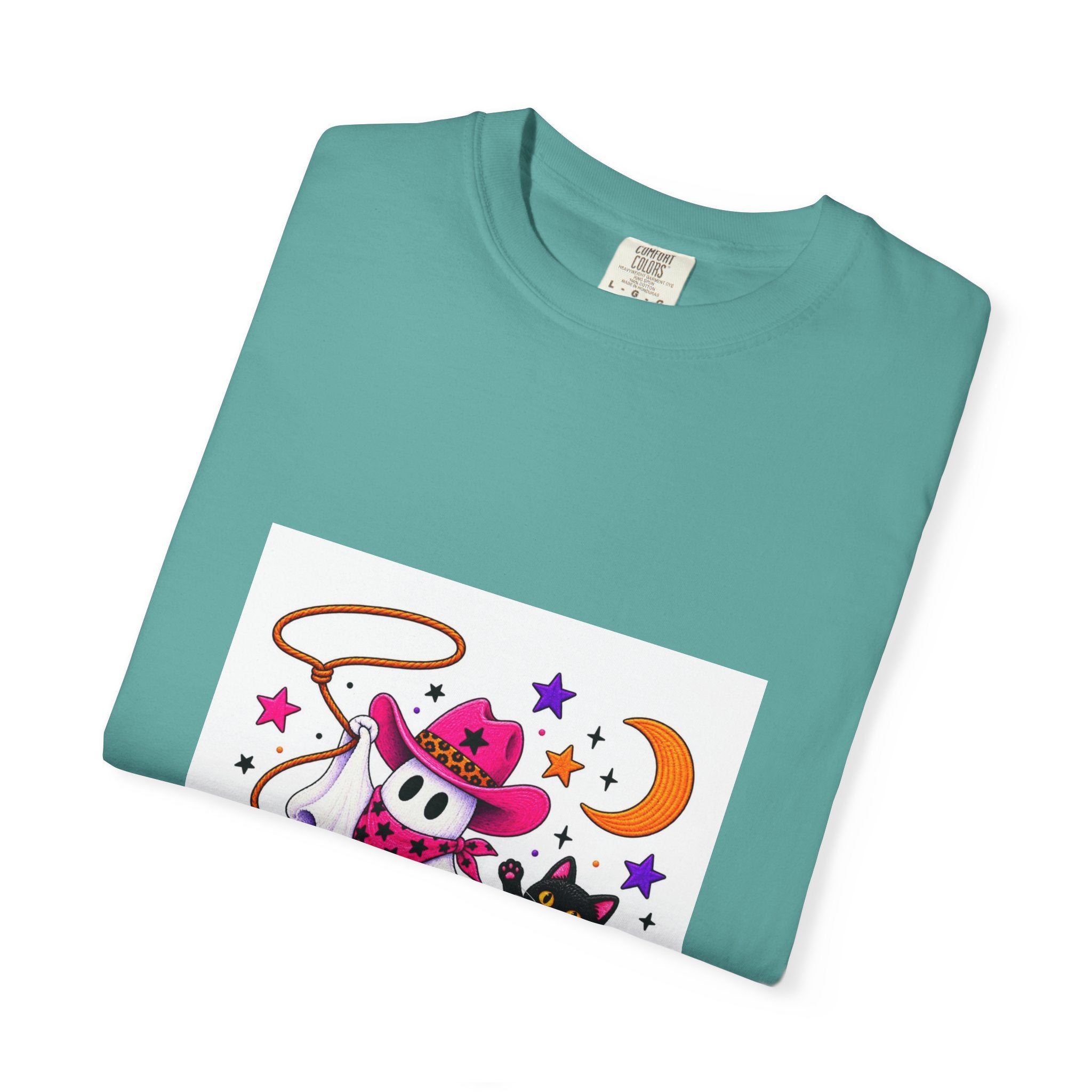 Cowboy Ghost and Black Cat Halloween T-Shirt