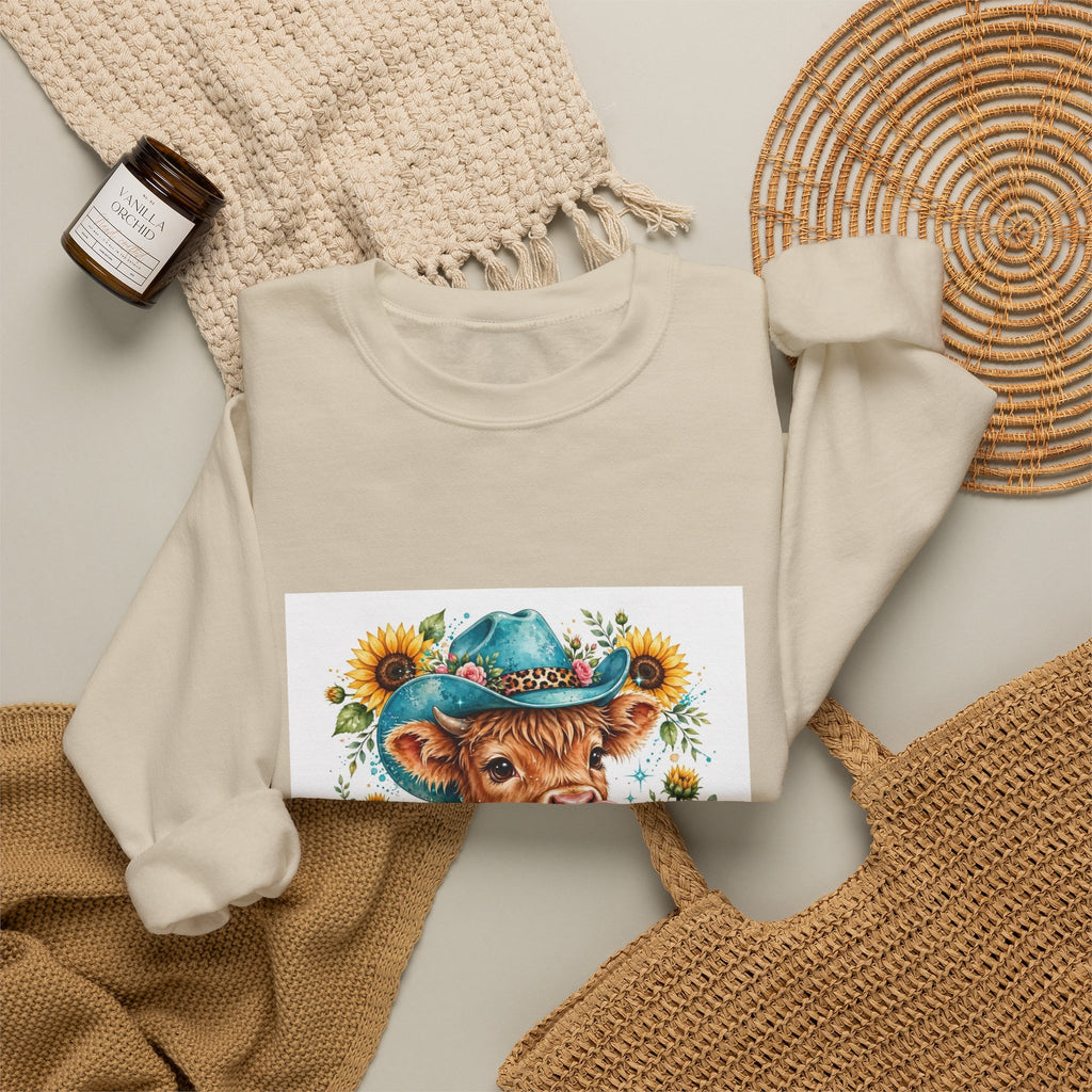 Western Mama Cow Sweatshirt — Sunflower Cowboy Cow Graphic Crewneck
