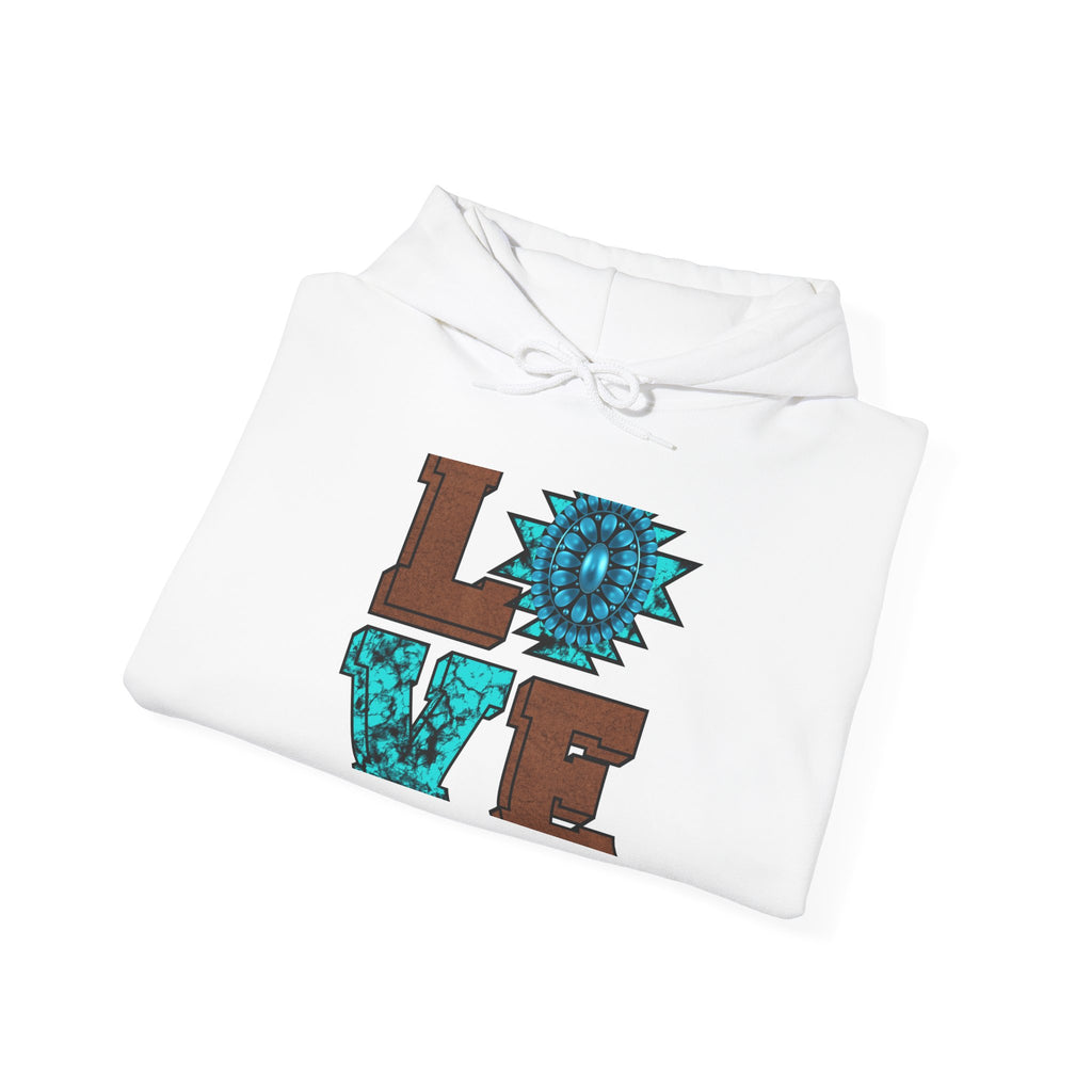 LOVE Southwestern Hoodie — Turquoise Aztec Pattern Pullover