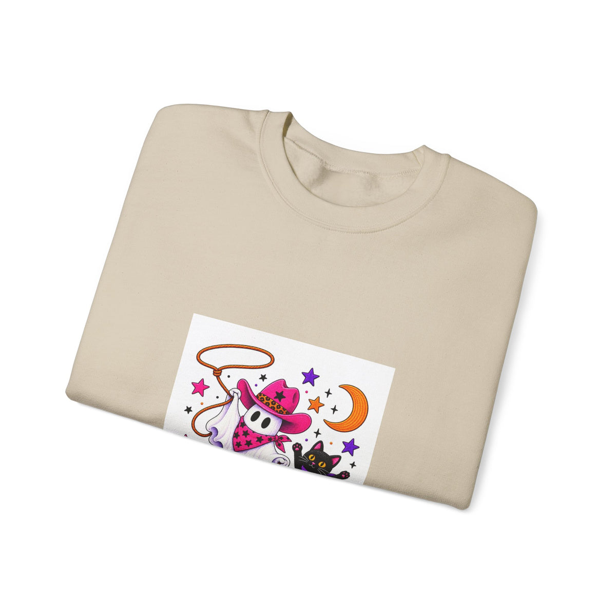 Cute Ghost Cowboy Crewneck Sweatshirt – Western Halloween Spirit