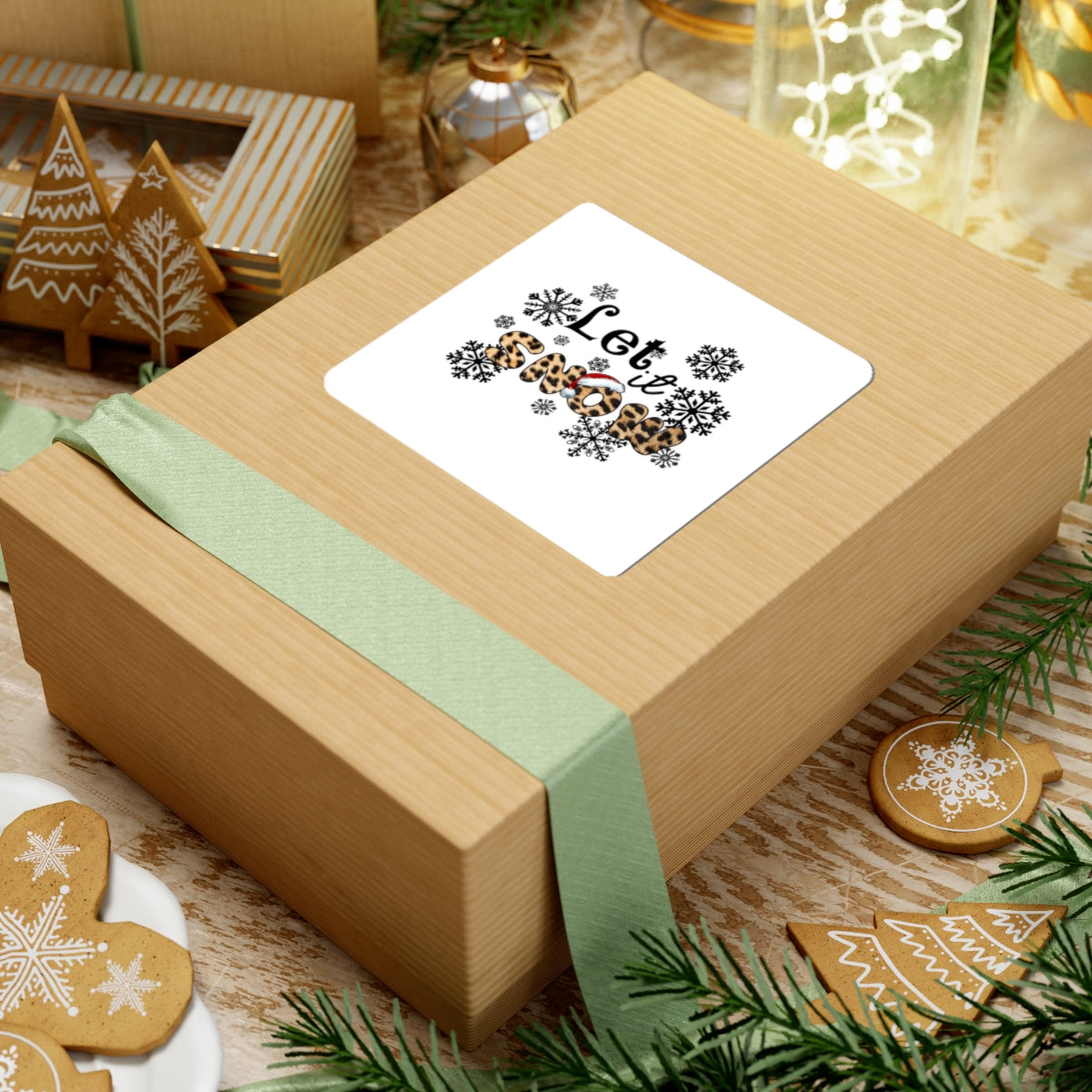 Let It Snow Leopard Print Sticker — Christmas Snowflake Kiss-Cut Decal