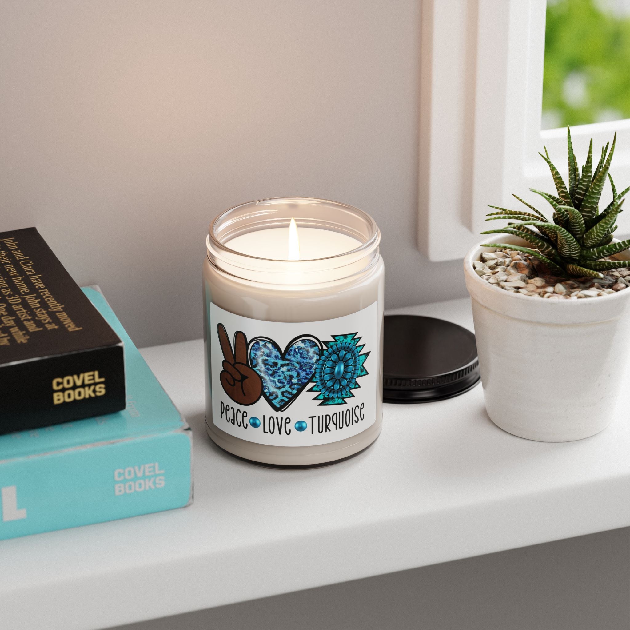 Turquoise Peace Love Candle — 9oz Scented Soy Jar