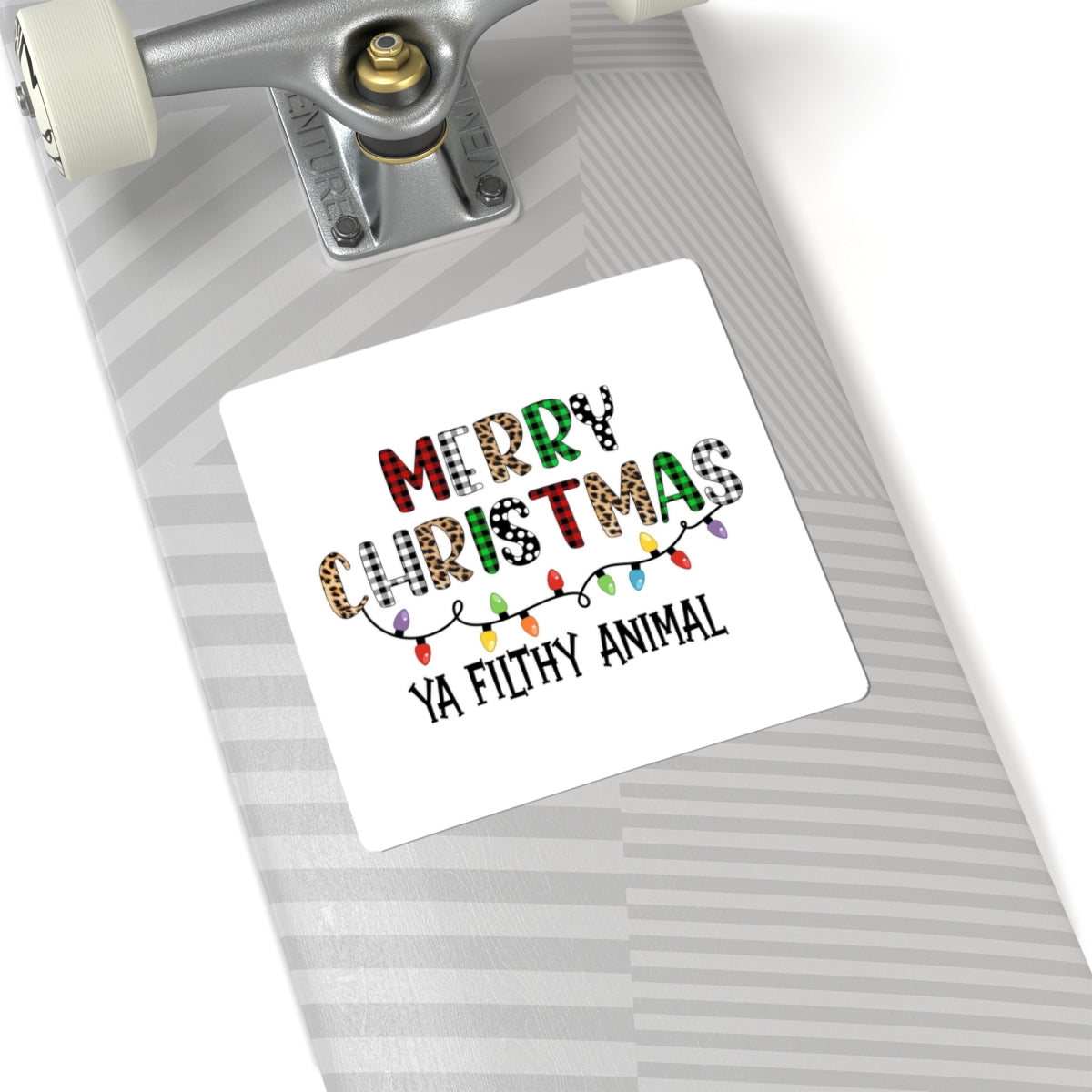 Merry Christmas Ya Filthy Animal Sticker — Holiday Plaid & Leopard Kiss-Cut Sticker