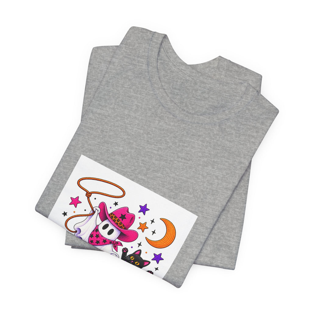 Halloween Ghost Cat T‑Shirt — Cute Witchy Ghost & Black Cat Tee
