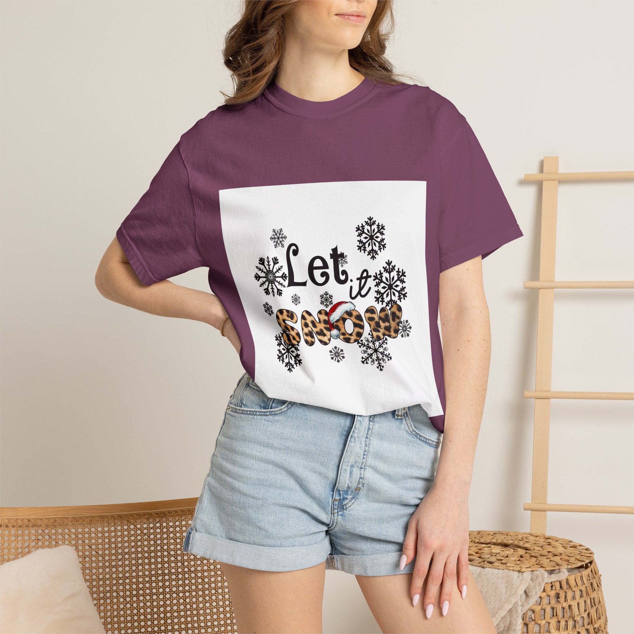 Let It Snow Leopard Print T-Shirt — Winter Snowflake Holiday Tee