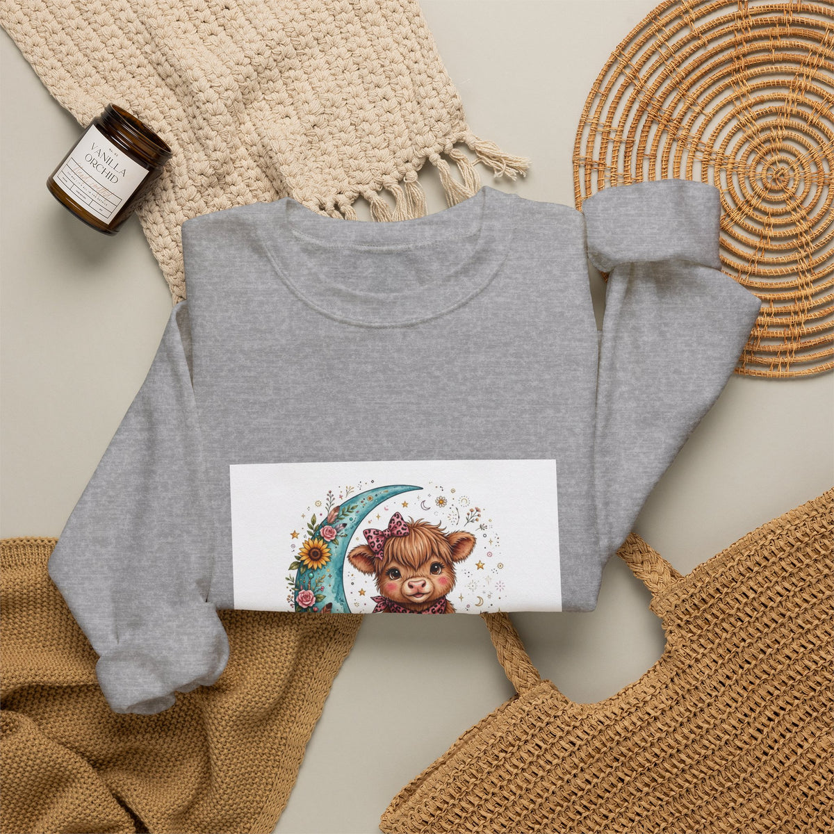 Cute Cat Moon Sweatshirt – "Love You to the Moon & to the Fridge" Cozy Crewneck