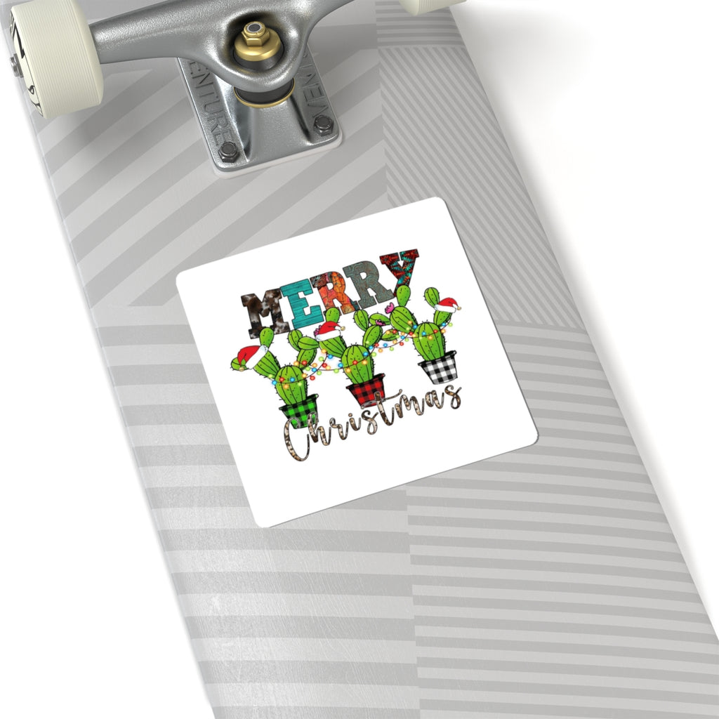 Merry Christmas Cactus Stickers — Festive Kiss-Cut Decals