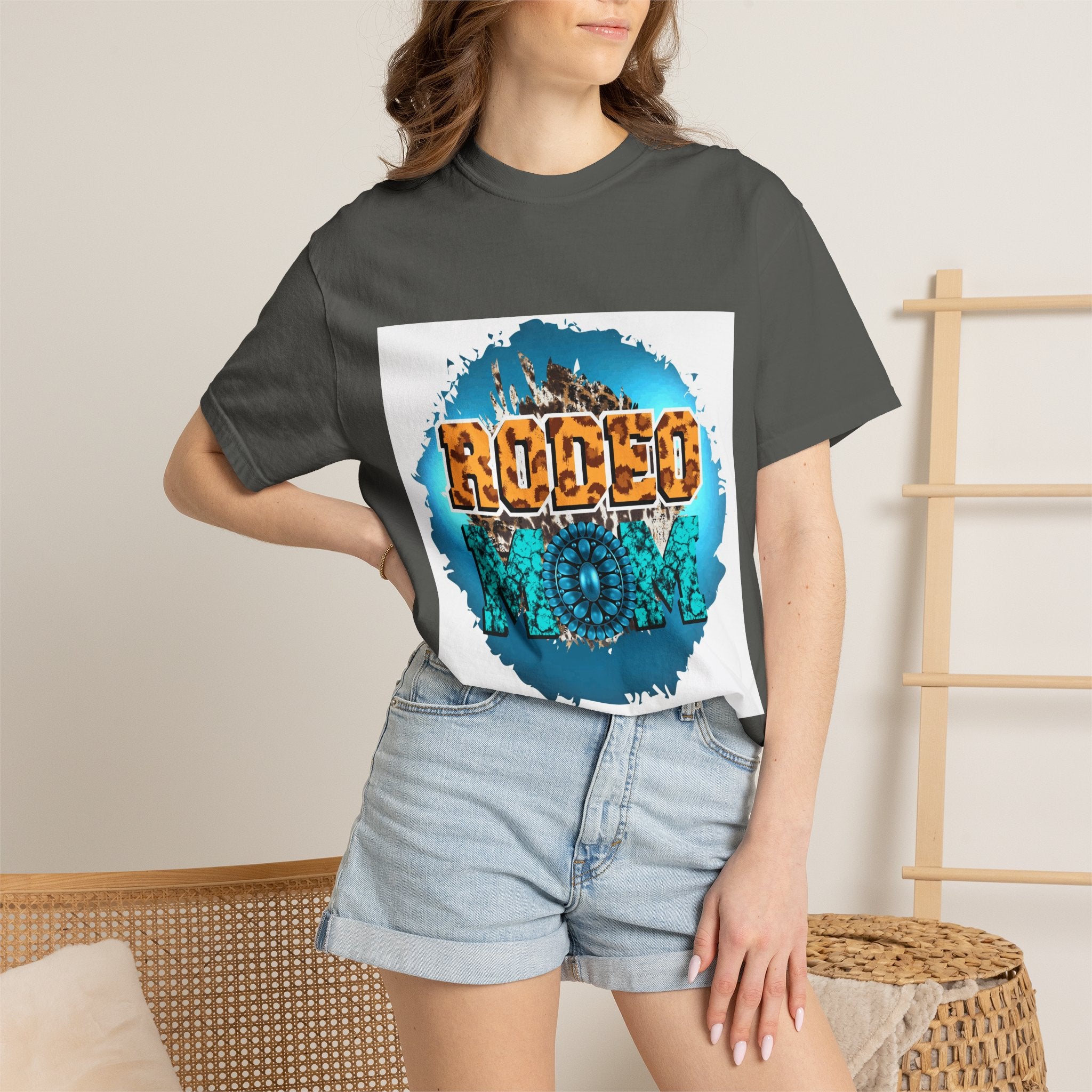 Rodeo Mom Graphic T-Shirt — Western Cowgirl Bronc & Turquoise Design