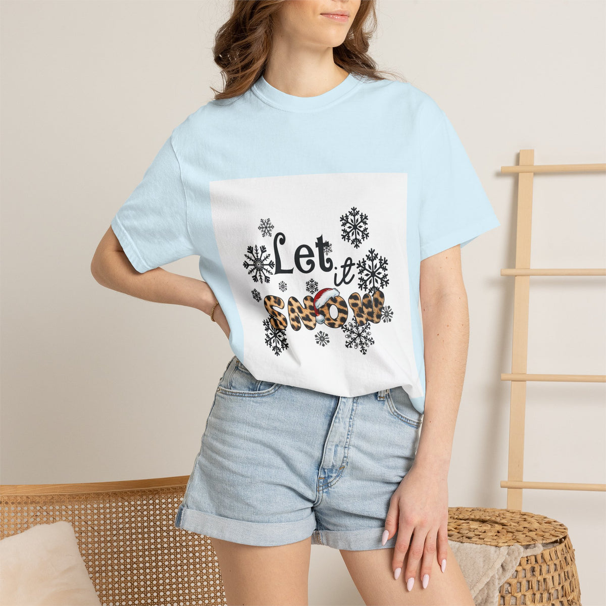 Let It Snow Leopard Print T-Shirt — Winter Snowflake Holiday Tee