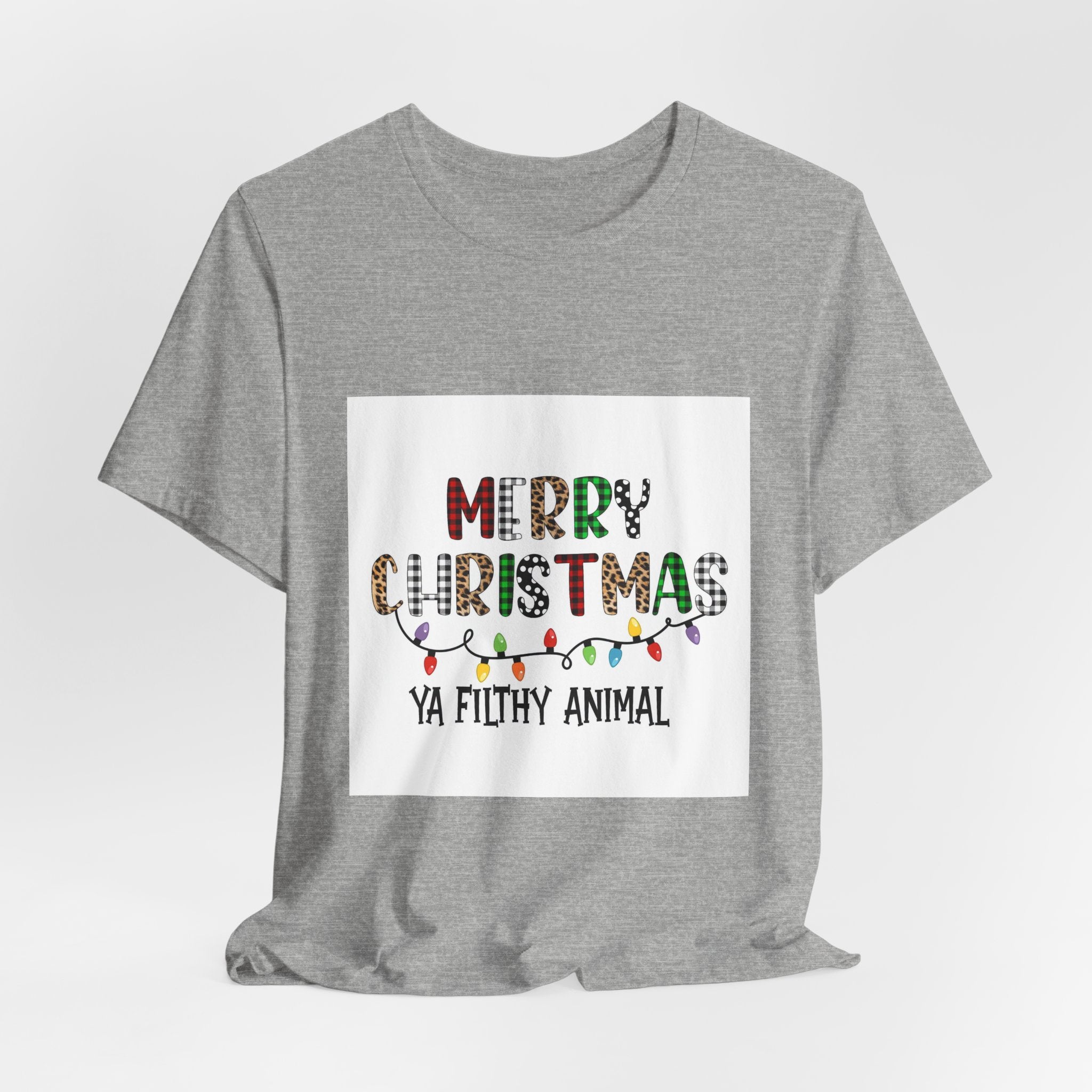 Merry Christmas Ya Filthy Animal T-Shirt – Funny Holiday Tee with Festive Lights