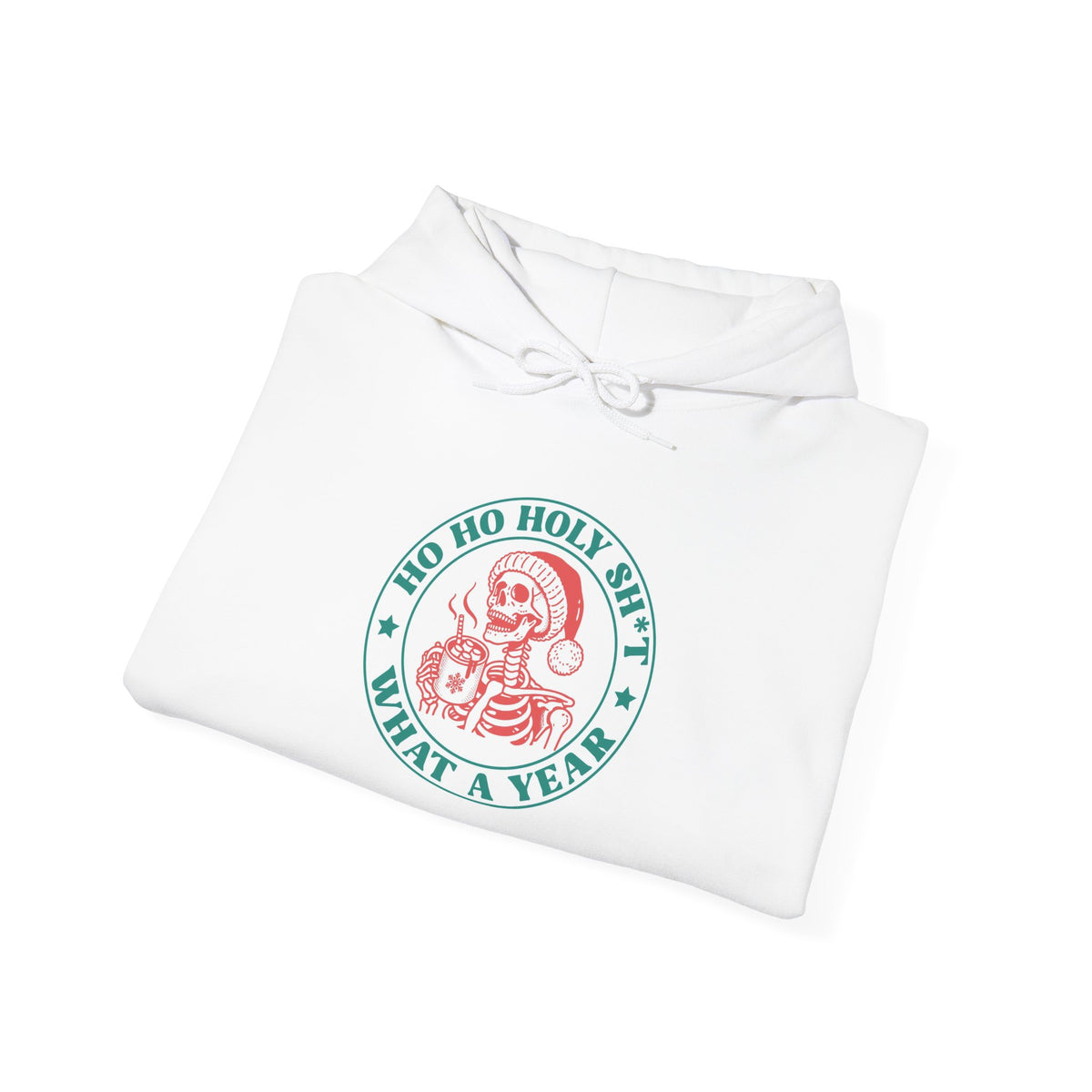Vintage Santa Badge Hoodie — "Ho Ho Holy Shit What A Year" Christmas Sweatshirt