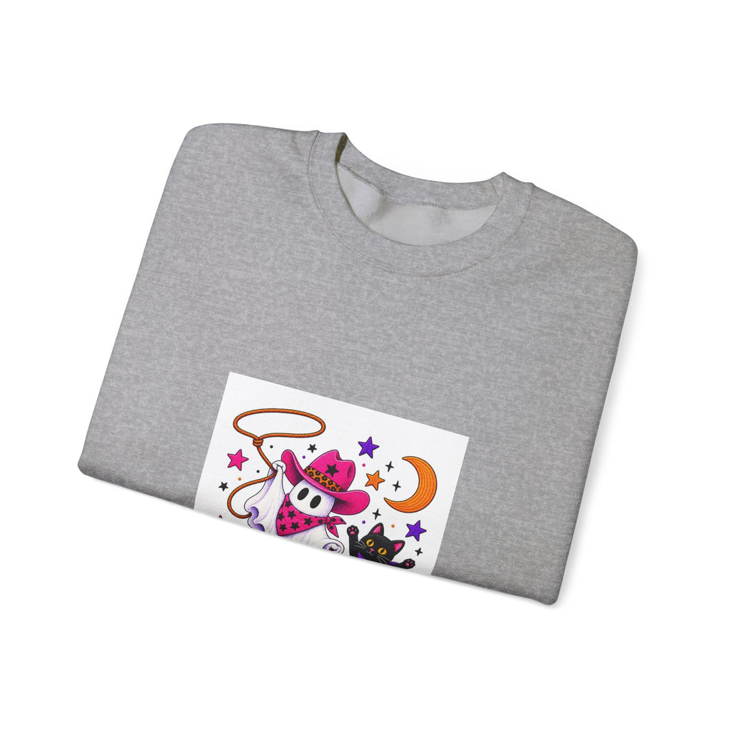 Cute Ghost Cowboy Crewneck Sweatshirt – Western Halloween Spirit