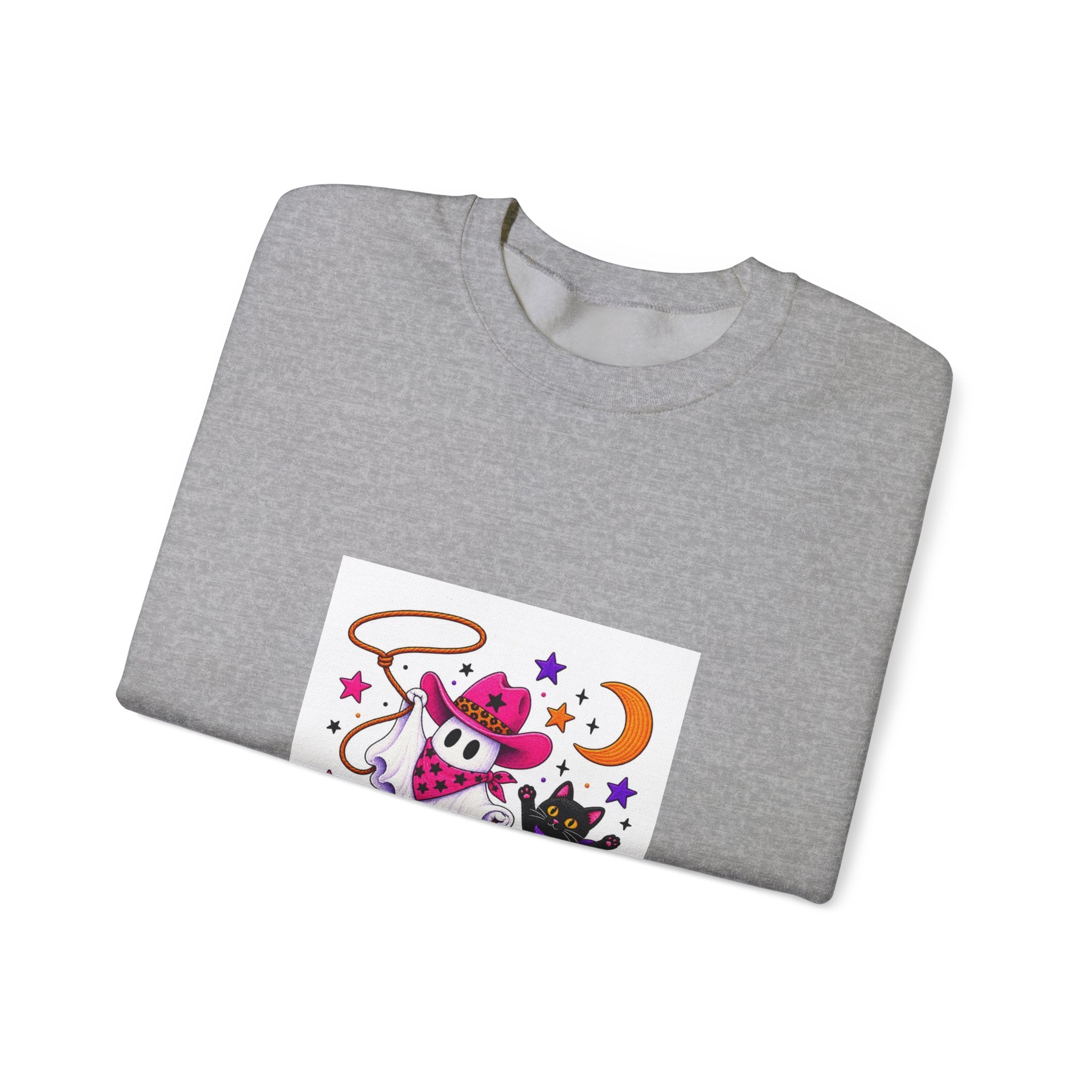 Cute Ghost Cowboy Crewneck Sweatshirt – Western Halloween Spirit