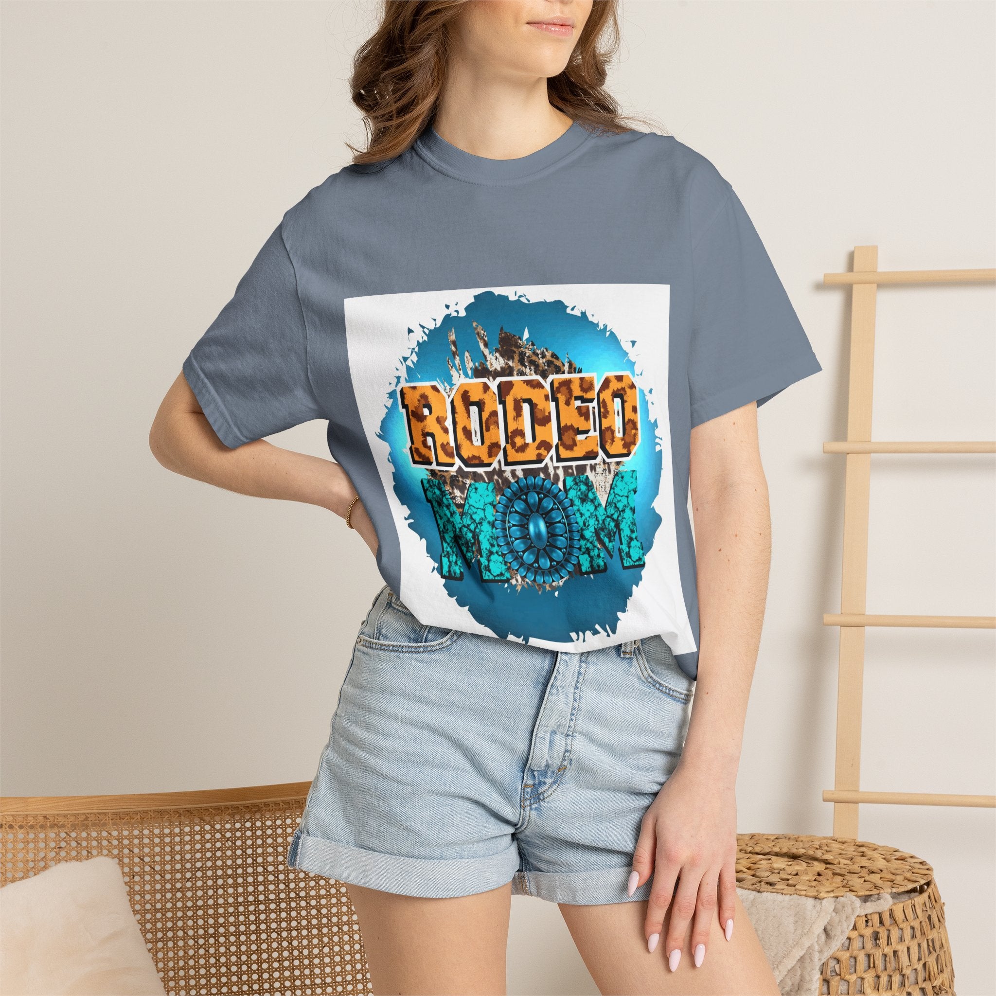 Rodeo Mom Graphic T-Shirt — Western Cowgirl Bronc & Turquoise Design