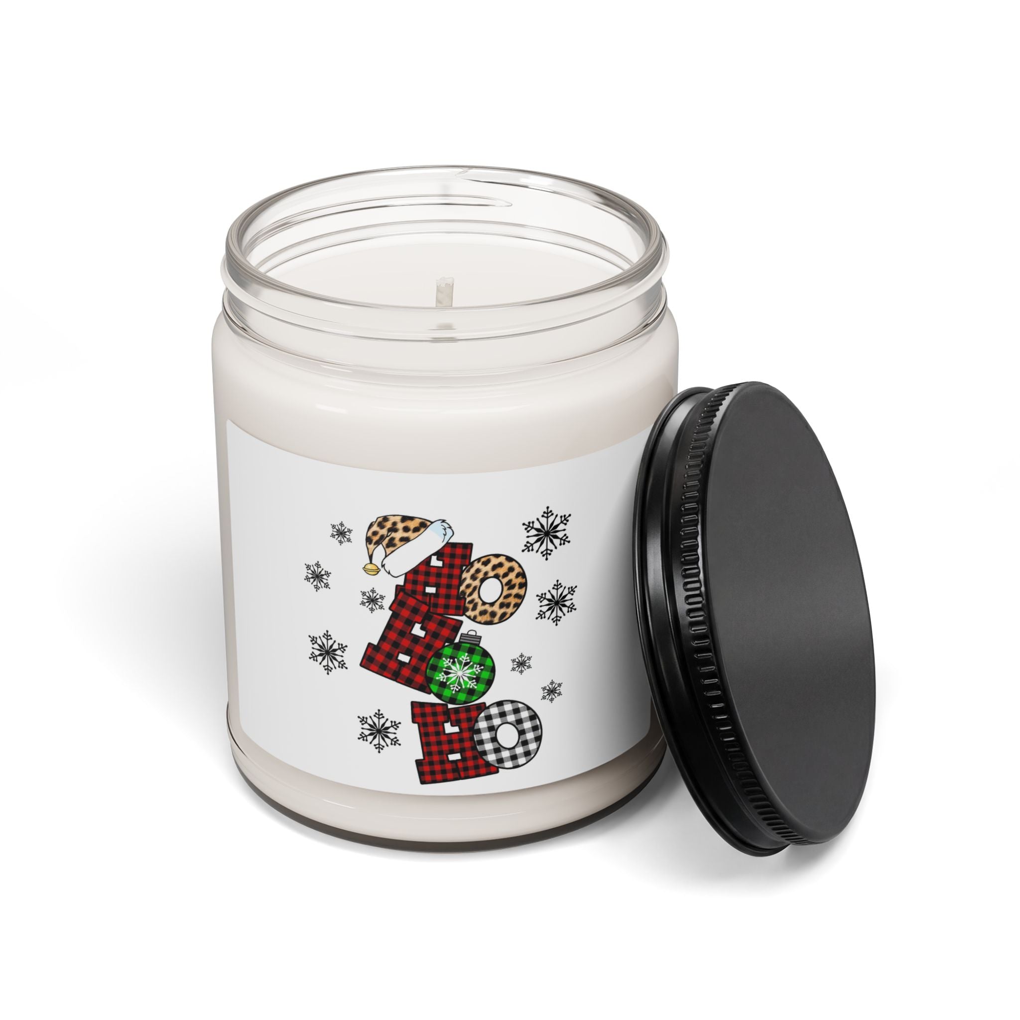 Holiday 'Ho Ho Ho' Scented Soy Candle — 9oz Christmas Plaid & Snowflake Jar