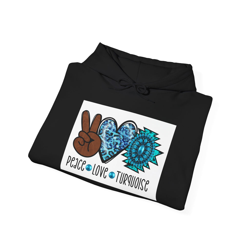 Peace • Love • Turquoise Hoodie — Boho Peace Sign & Turquoise Heart Pullover