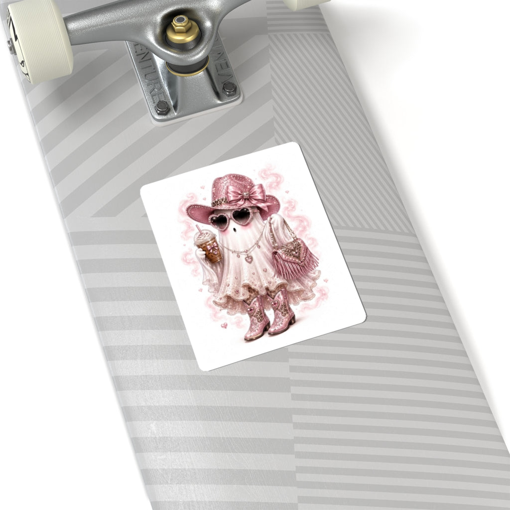 Glam Ghost Sticker — Pink Cowgirl Cute Sticker for Laptops & Planners