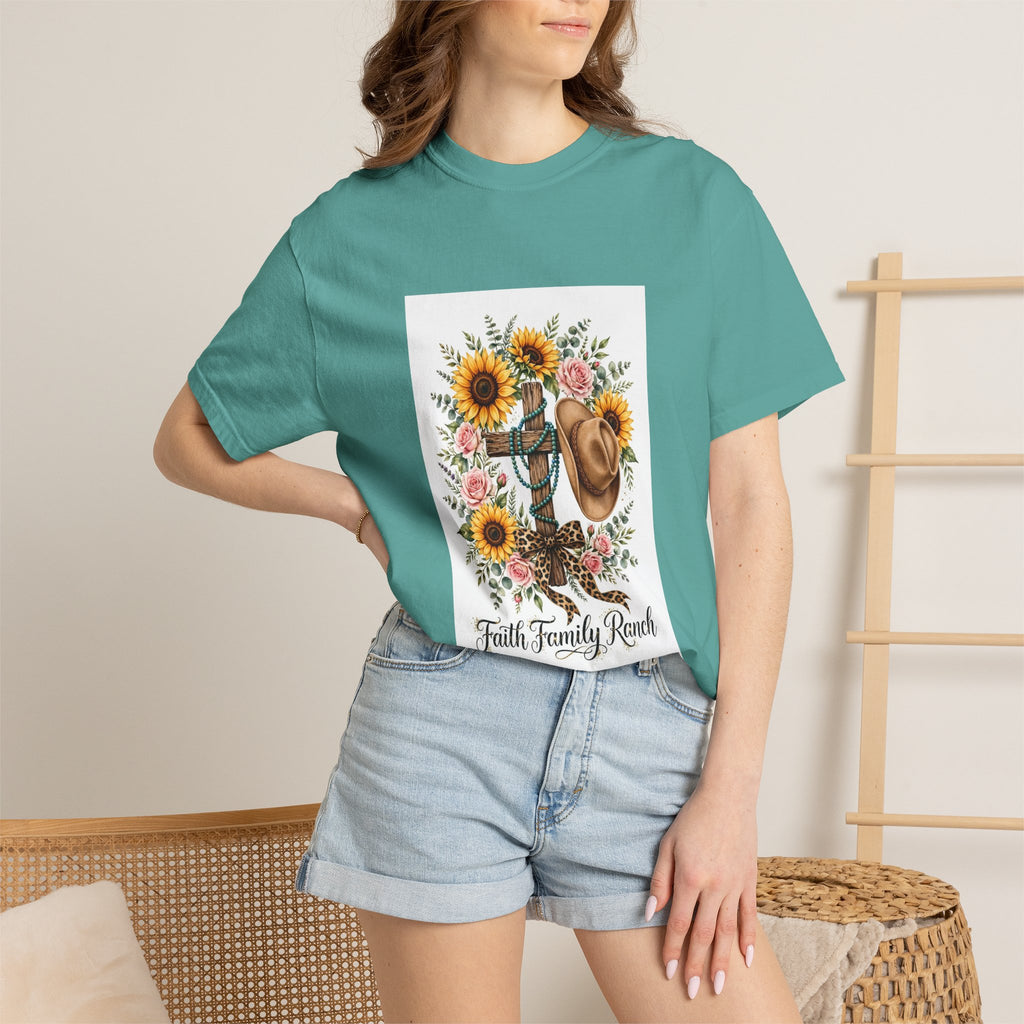 Faith Family Ranch T-Shirt — Sunflower Cowboy Hat Graphic Tee