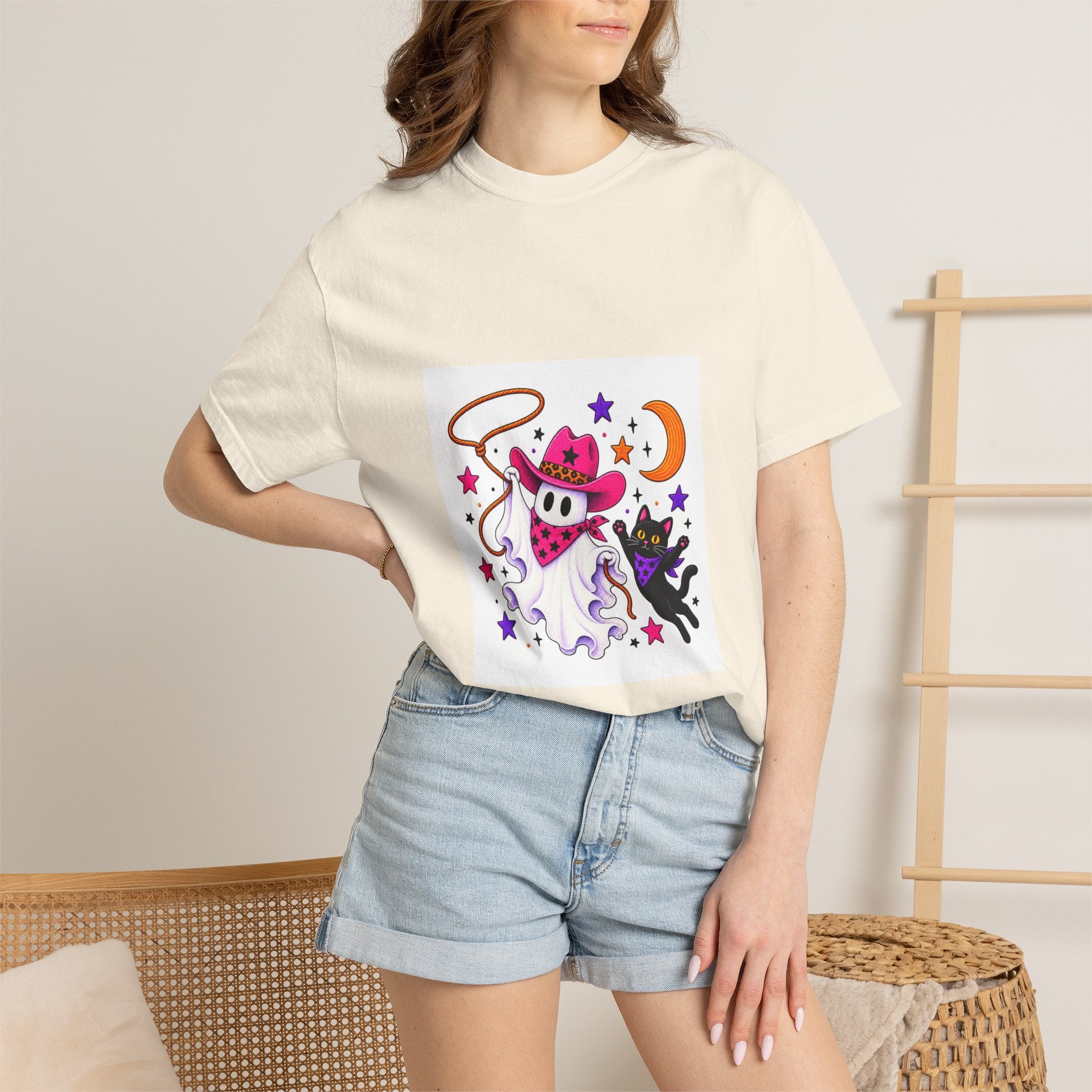 Cowboy Ghost and Black Cat Halloween T-Shirt