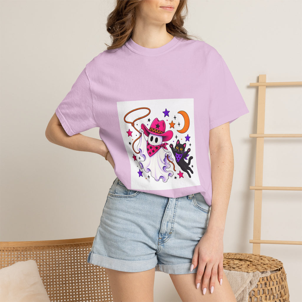 Cowboy Ghost and Black Cat Halloween T-Shirt