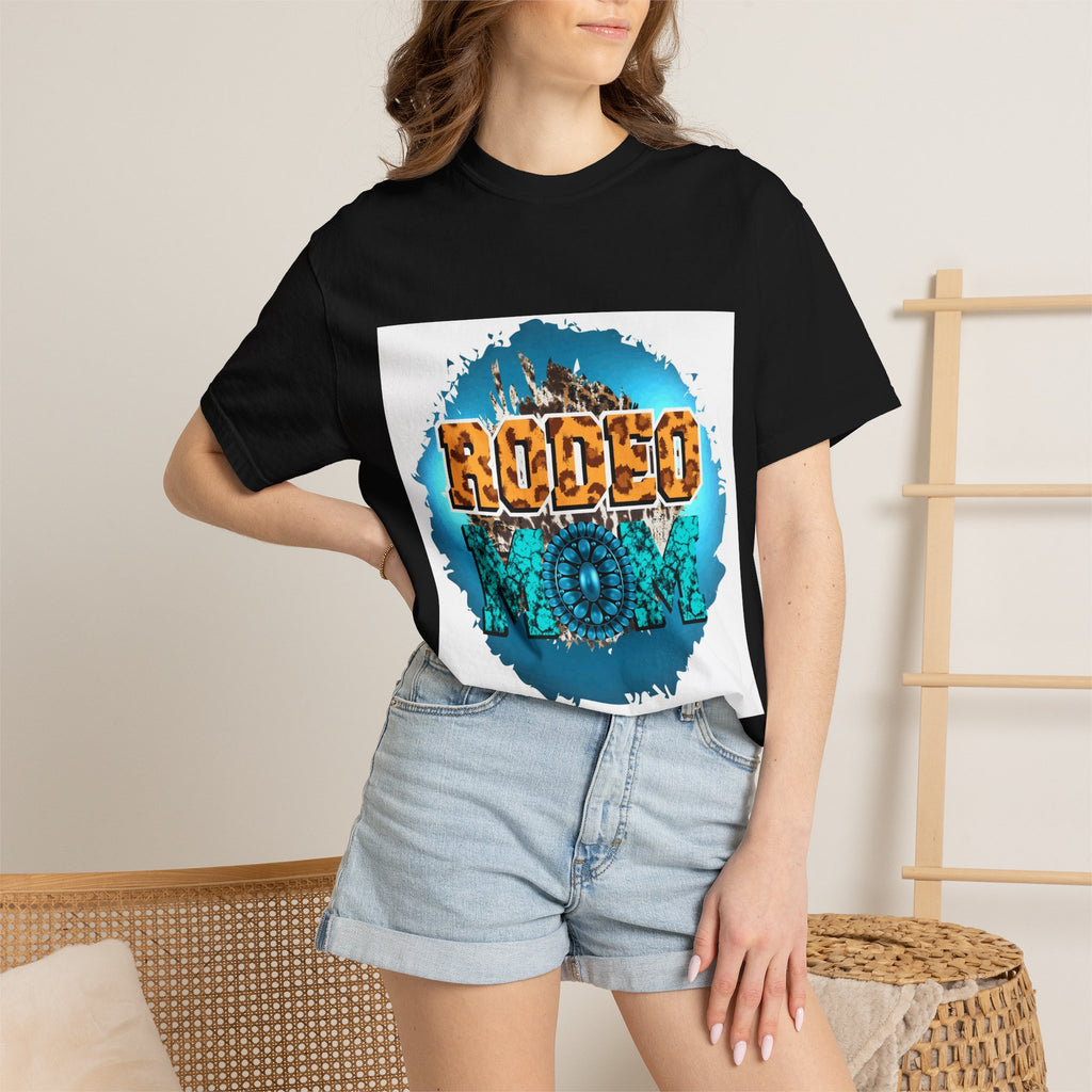 Rodeo Mom Graphic T-Shirt — Western Cowgirl Bronc & Turquoise Design