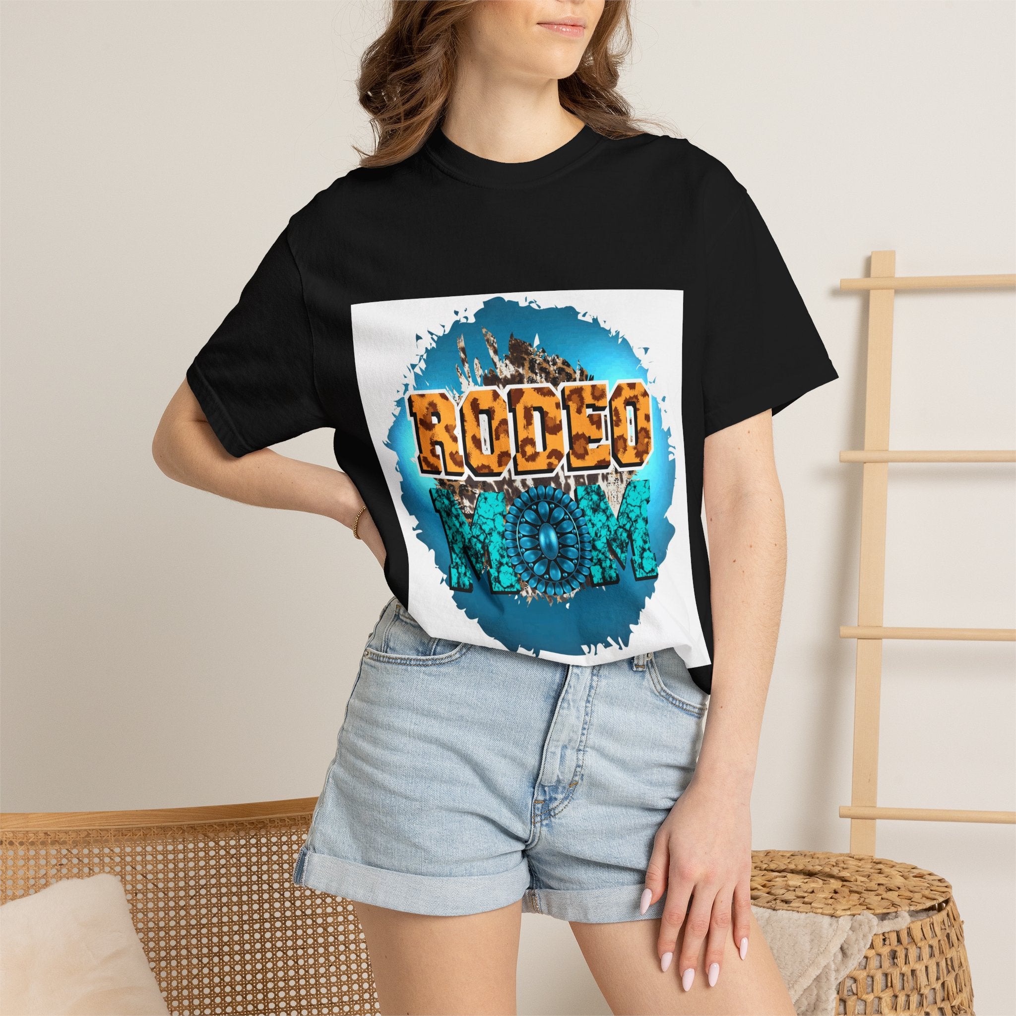 Rodeo Mom Graphic T-Shirt — Western Cowgirl Bronc & Turquoise Design