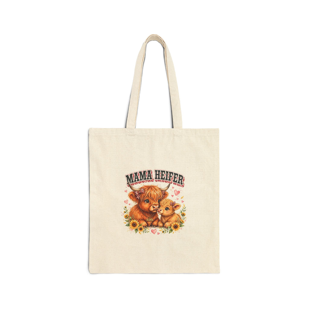 Mama Heifer Tote Bag — Cute Cow Mom Canvas Grocery & Farm Market Tote