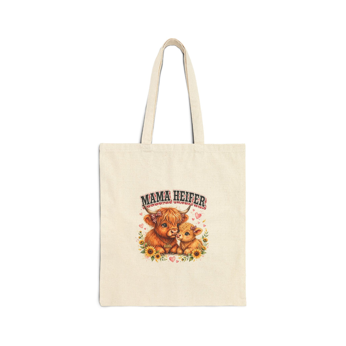 Mama Heifer Tote Bag — Cute Cow Mom Canvas Grocery & Farm Market Tote