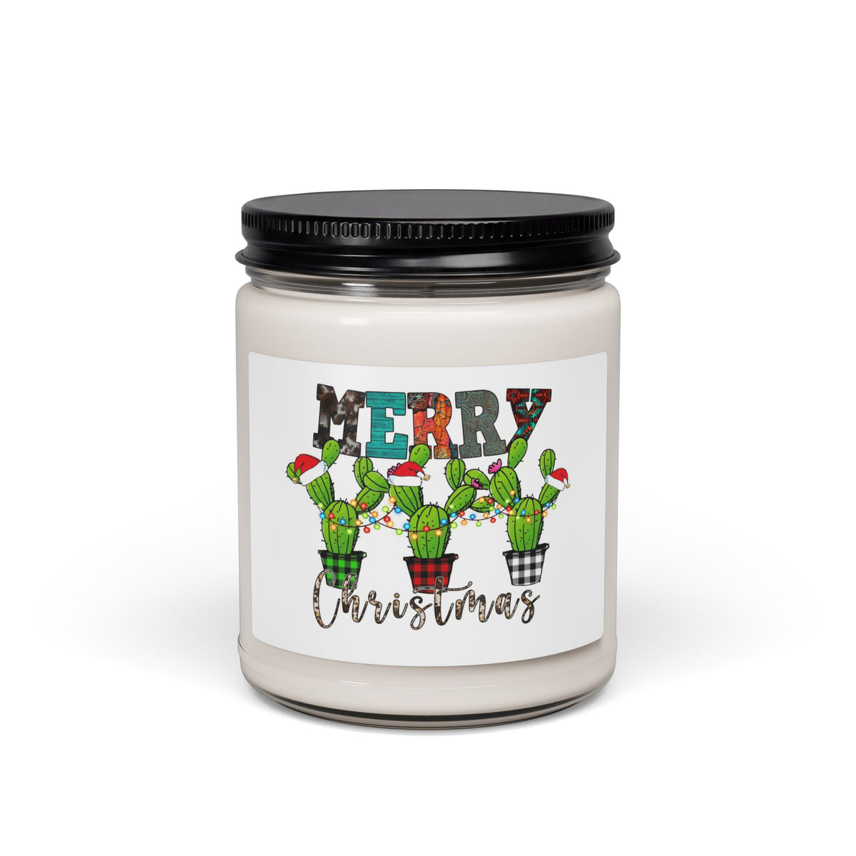 Merry Christmas Cactus Scented Soy Candle – 9oz Holiday Jar