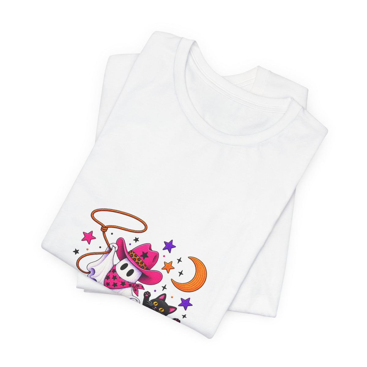 Halloween Ghost Cat T‑Shirt — Cute Witchy Ghost & Black Cat Tee