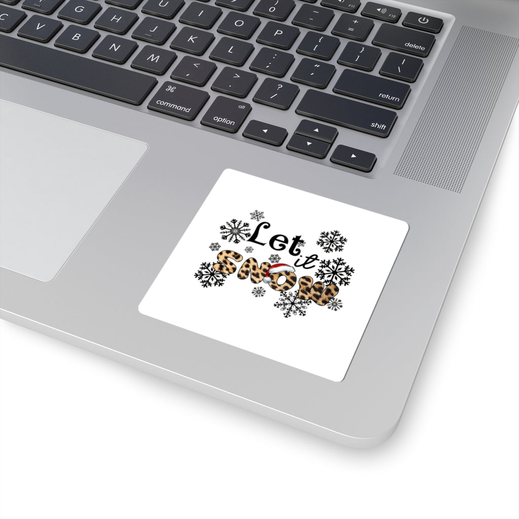 Let It Snow Leopard Print Sticker — Christmas Snowflake Kiss-Cut Decal