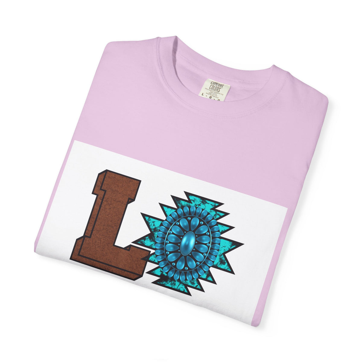 LOVE Southwestern Graphic T-Shirt — Turquoise Aztec Heart Design