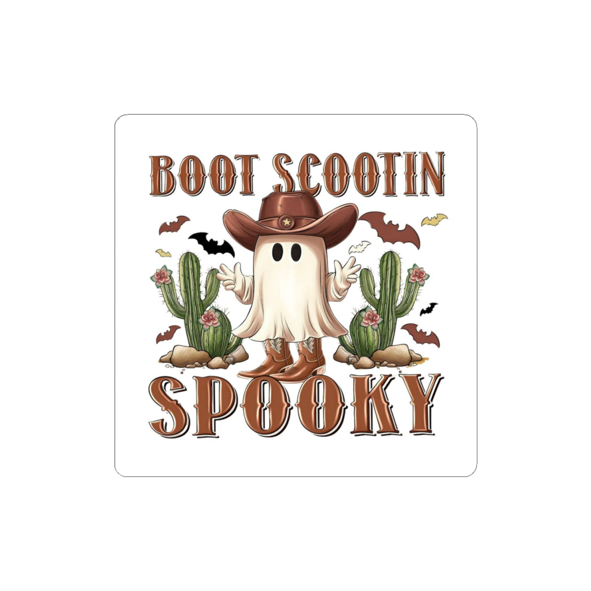 Boot Scootin' Spooky Sticker — Western Ghost Halloween Kiss-Cut Sticker