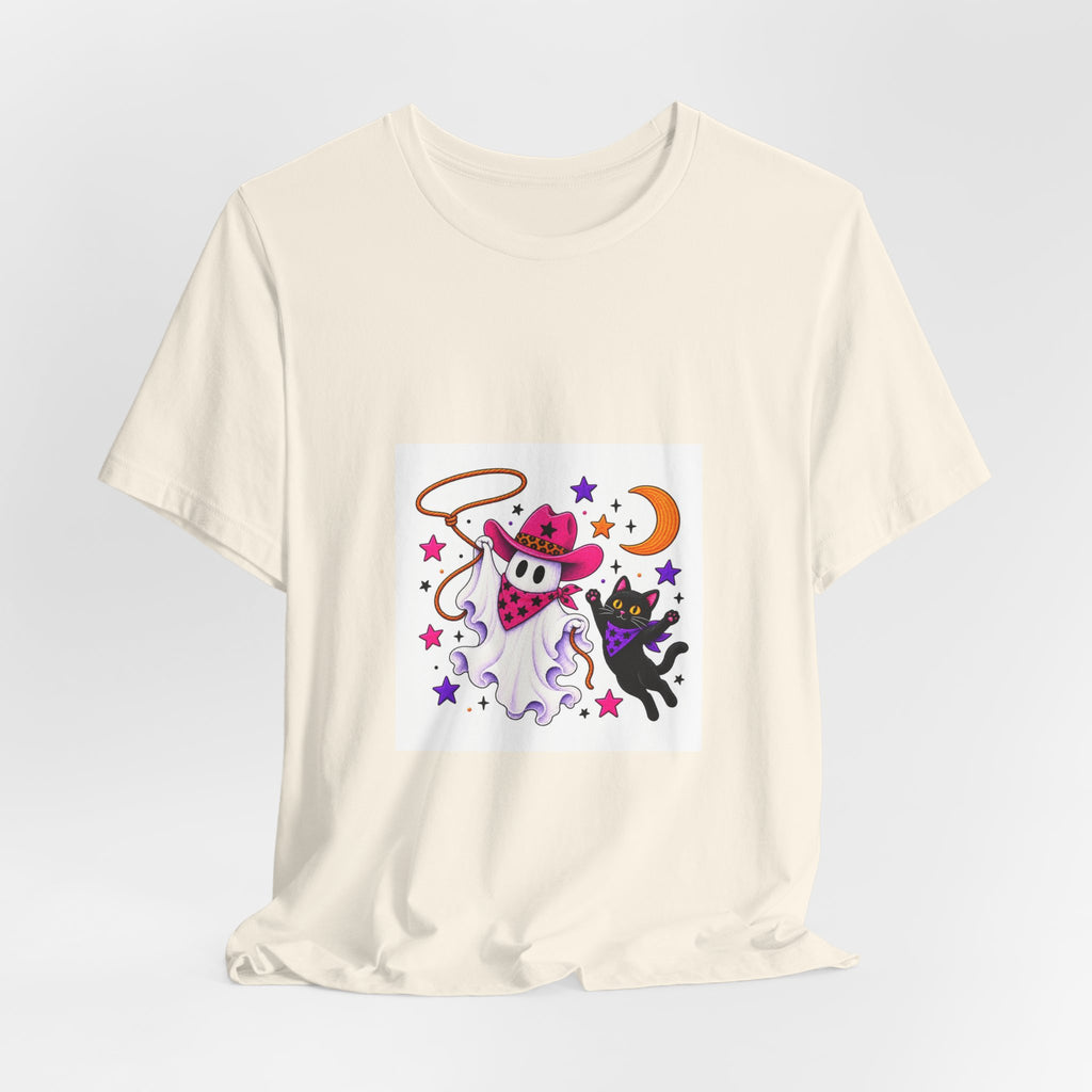 Halloween Ghost Cat T‑Shirt — Cute Witchy Ghost & Black Cat Tee